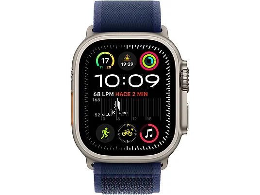 Apple Watch Ultra 2 (2024), GPS + Telemóvel, 49 mm, Caixa em Titânio Natural, Gesto de Toque Duplo, Bracelete Trail Loop Azul, Tamanho S/M