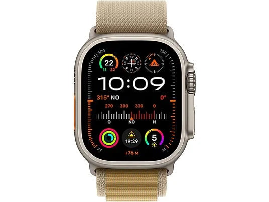 Apple Watch Ultra 2 (2024), GPS + Cellular, 49 mm, Caja de Titanio Natural, Gesto doble toque, Correa Alpine Loop de color Canela, Talla S