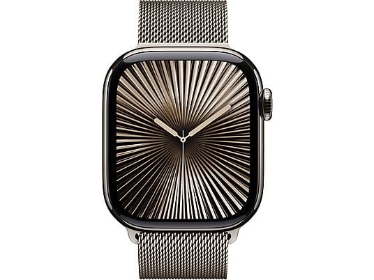 Apple Watch Series 10 (2024), GPS + Telemóvel, 46 mm, Gesto de Toque Duplo, Caixa em Titânio Natural, Bracelete Milanese Loop Natural, Tamanho S/M