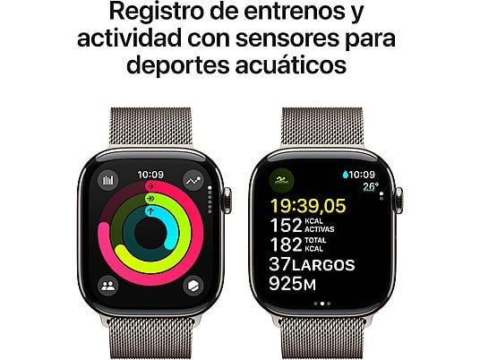 Apple Watch Series 10 (2024), GPS + Cellular, 46 mm, Gesto de doble toque, Caja de titanio Natural, Correa Milanese Loop Natural, Talla S/M