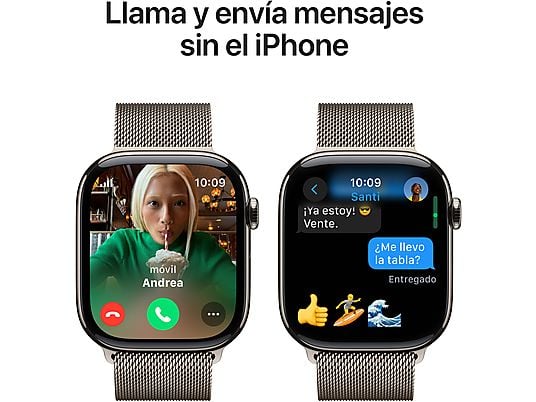Apple Watch Series 10 (2024), GPS + Cellular, 46 mm, Gesto de doble toque, Caja de titanio Natural, Correa Milanese Loop Natural, Talla S/M