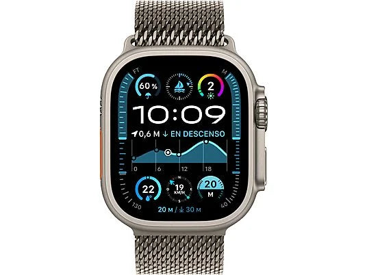 Apple Watch Ultra 2 (2024), GPS + Cellular, 49 mm, Caja de Titanio Natural, Gesto doble toque, Correa Natural Titanium Milanese Loop, Talla S