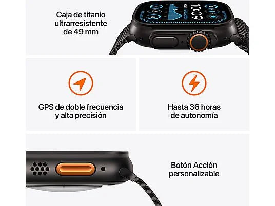Apple Watch Ultra 2 (2024), GPS + Telemóvel, 49 mm, Caixa em Titânio Natural, Gesto de Toque Duplo, Bracelete Milanese Loop em Titânio Natural, Tamanho L
