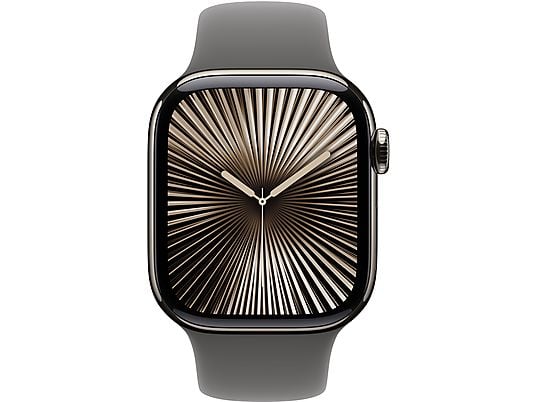 Apple Watch Series 10 (2024), GPS + Cellular, 42 mm, Gesto de doble toque, Caja de titanio Natural, Correa deportiva Gris piedra, Talla M/L