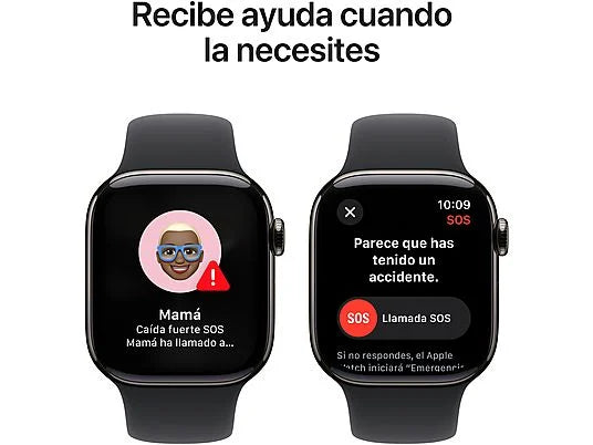 Apple Watch Series 10 (2024), GPS + Cellular, 42 mm, Gesto de doble toque, Caja de titanio Pizarra, Correa deportiva Negra, Talla M/L