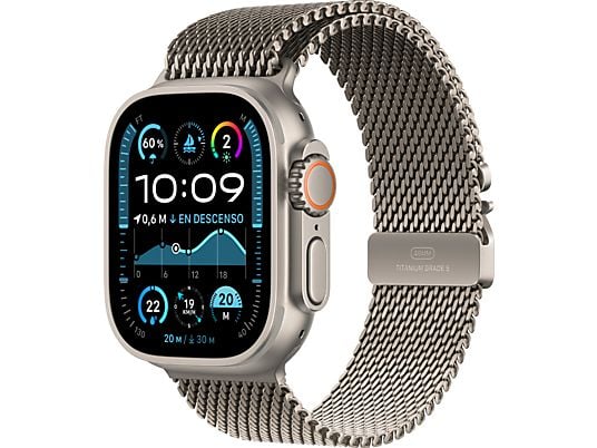 Apple Watch Ultra 2 (2024), GPS + Cellular, 49 mm, Caja de Titanio Natural, Gesto doble toque, Correa Natural Titanium Milanese Loop, Talla S