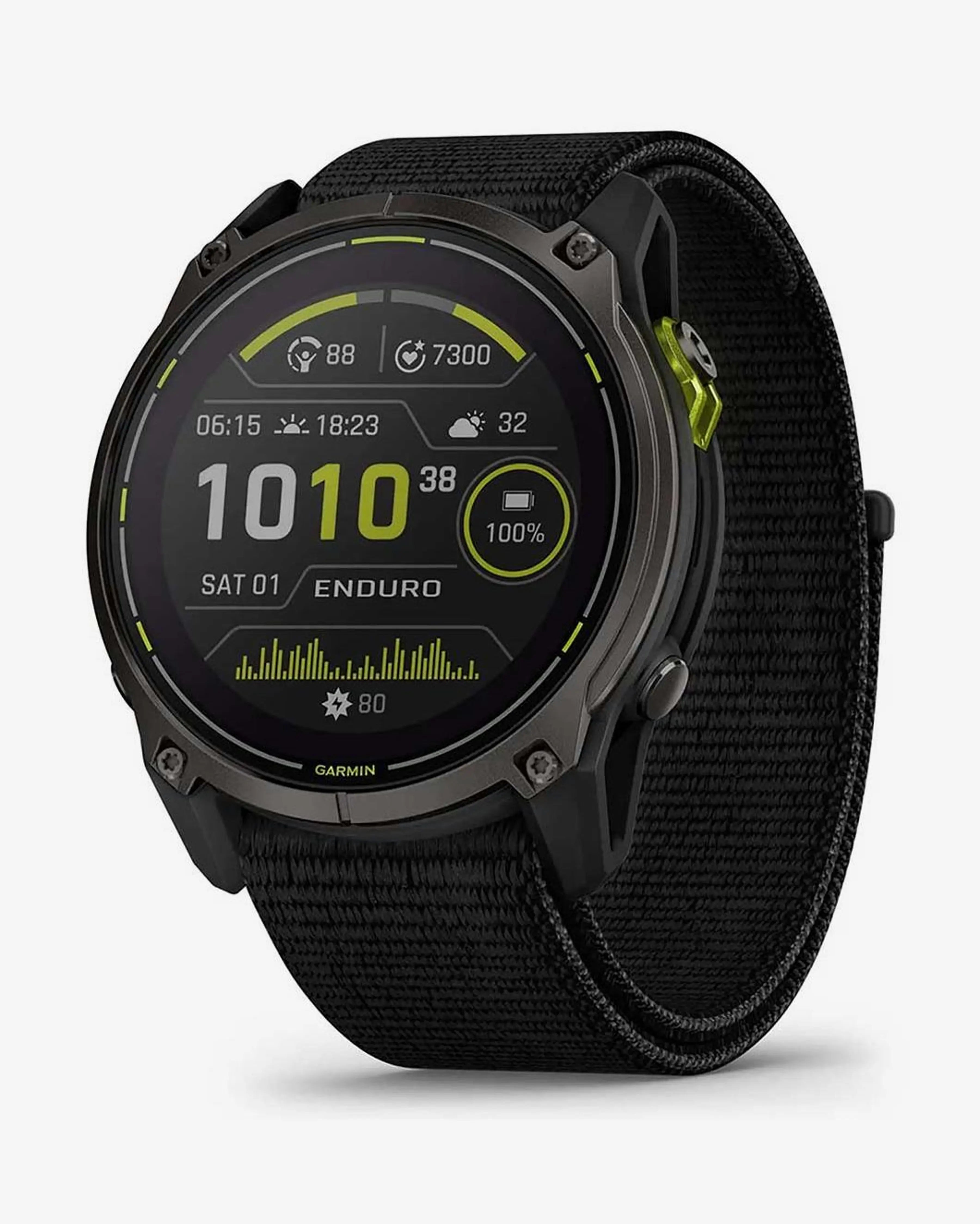 Bracelete Garmin Enduro 3 Sapphire Solar 51 mm em titânio, cinzento carbono e preto.