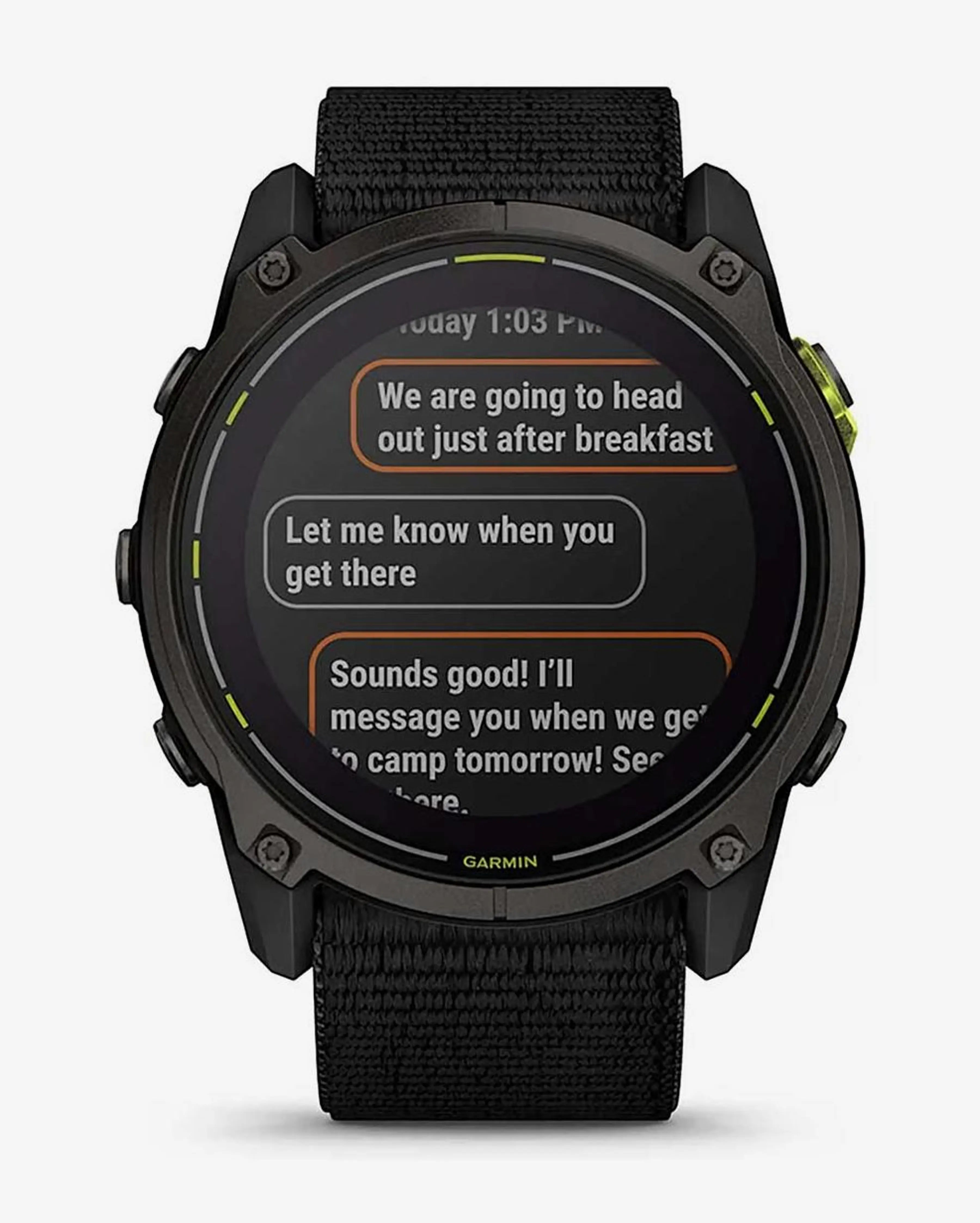 Bracelete Garmin Enduro 3 Sapphire Solar 51 mm em titânio, cinzento carbono e preto.