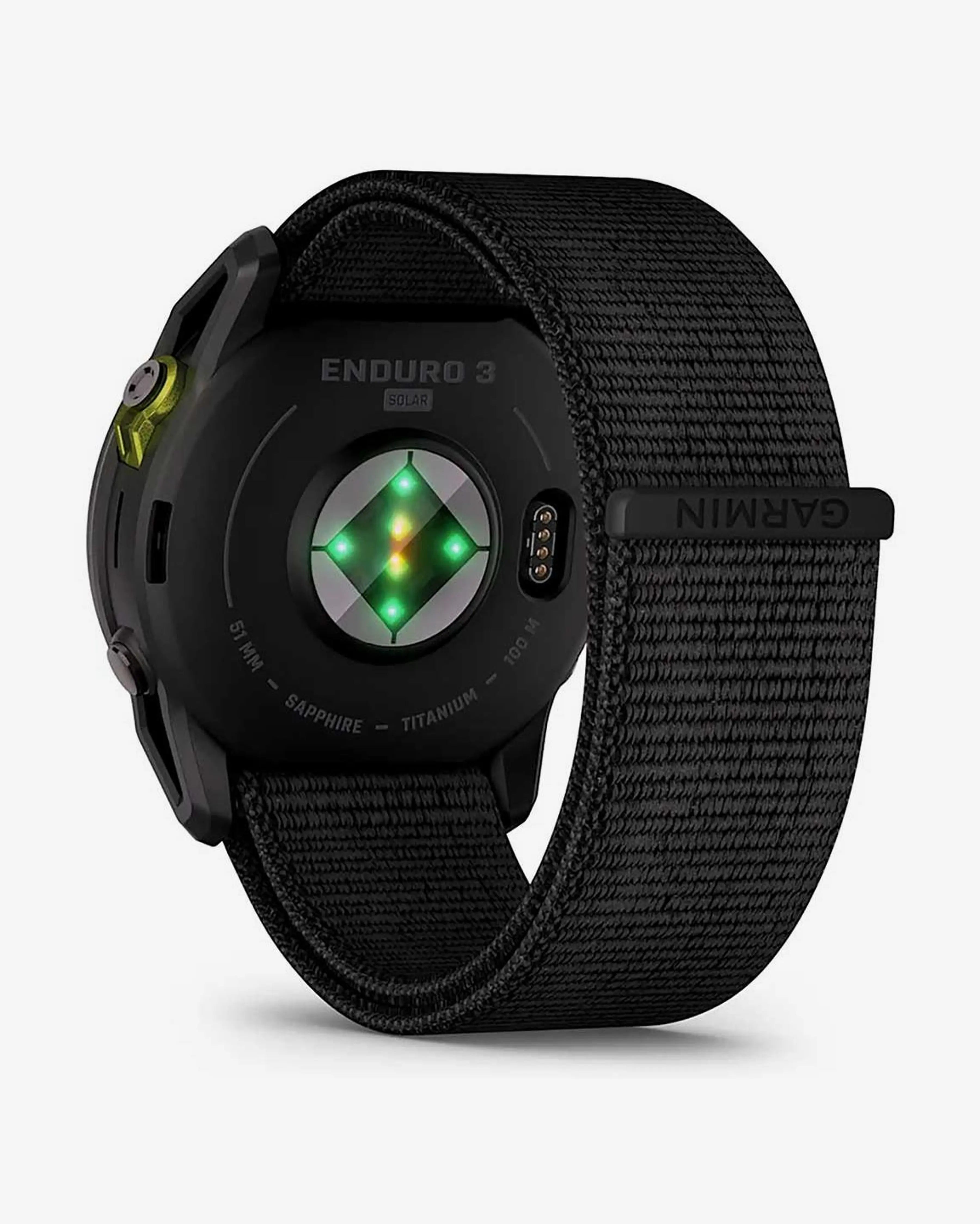 Bracelete Garmin Enduro 3 Sapphire Solar 51 mm em titânio, cinzento carbono e preto.