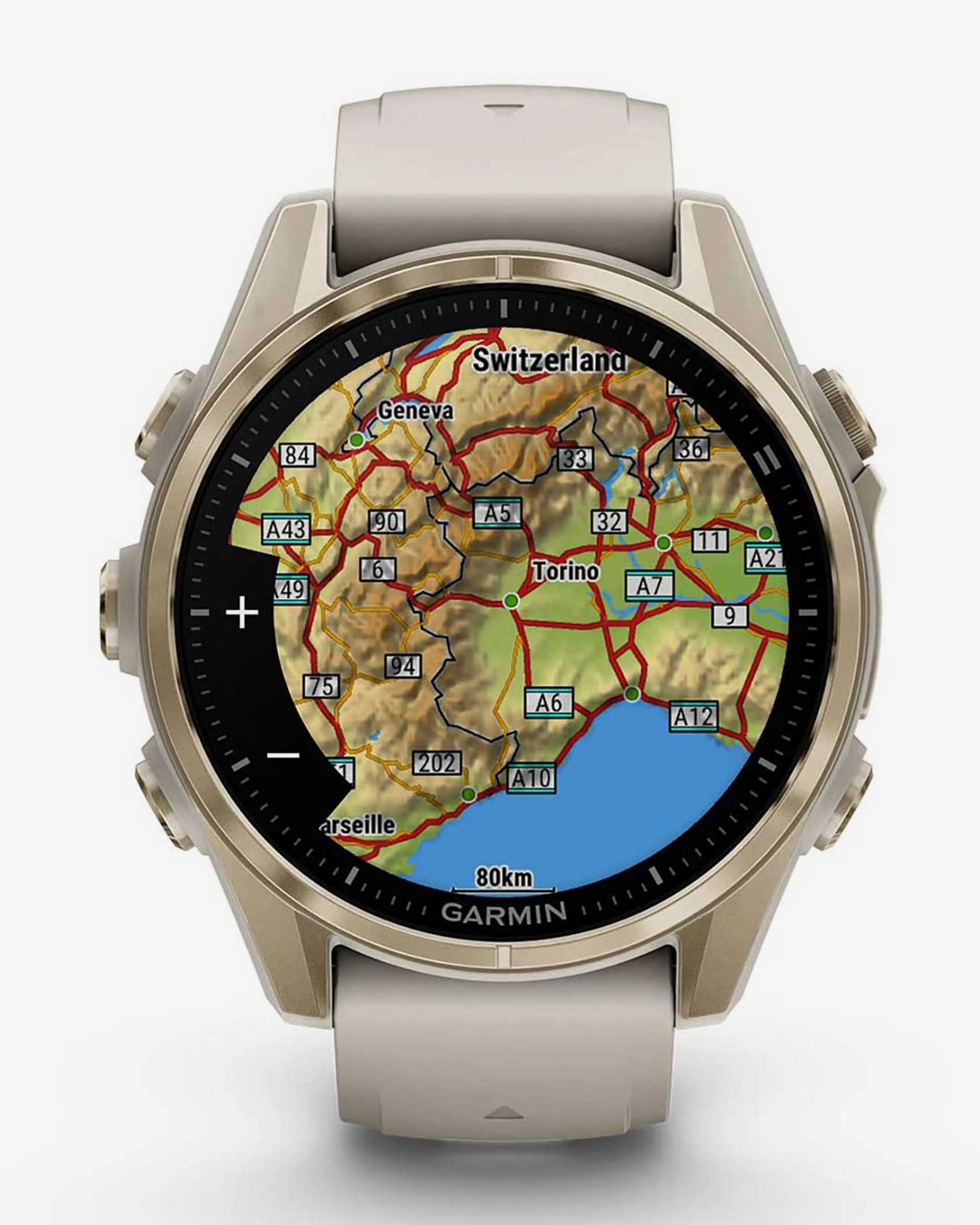 Garmin Fenix 8 AMOLED Zafiro 43 mm dorado correa beige