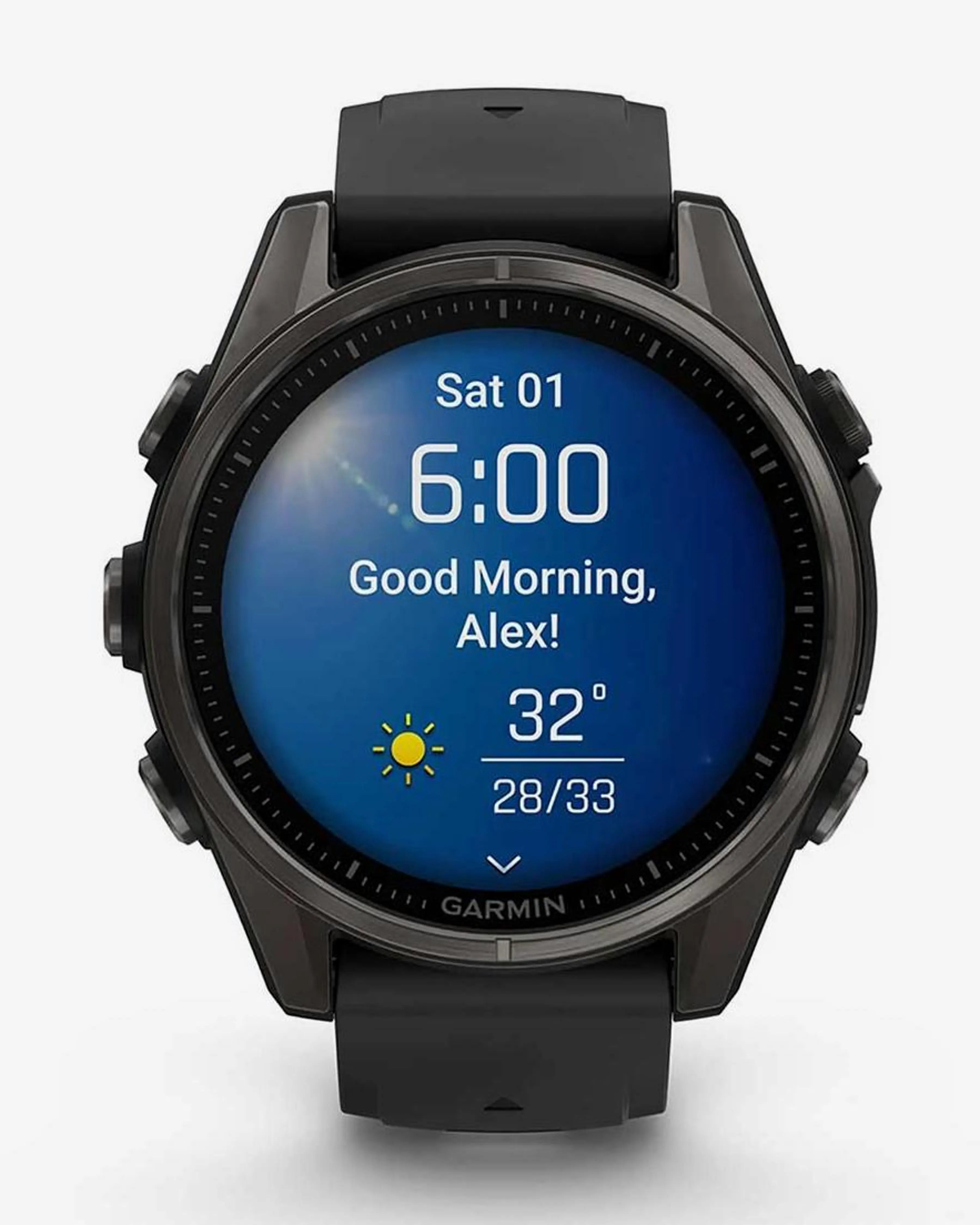 Garmin Fenix 8 AMOLED Zafiro 43 mm Titanio gris carbón correa negro