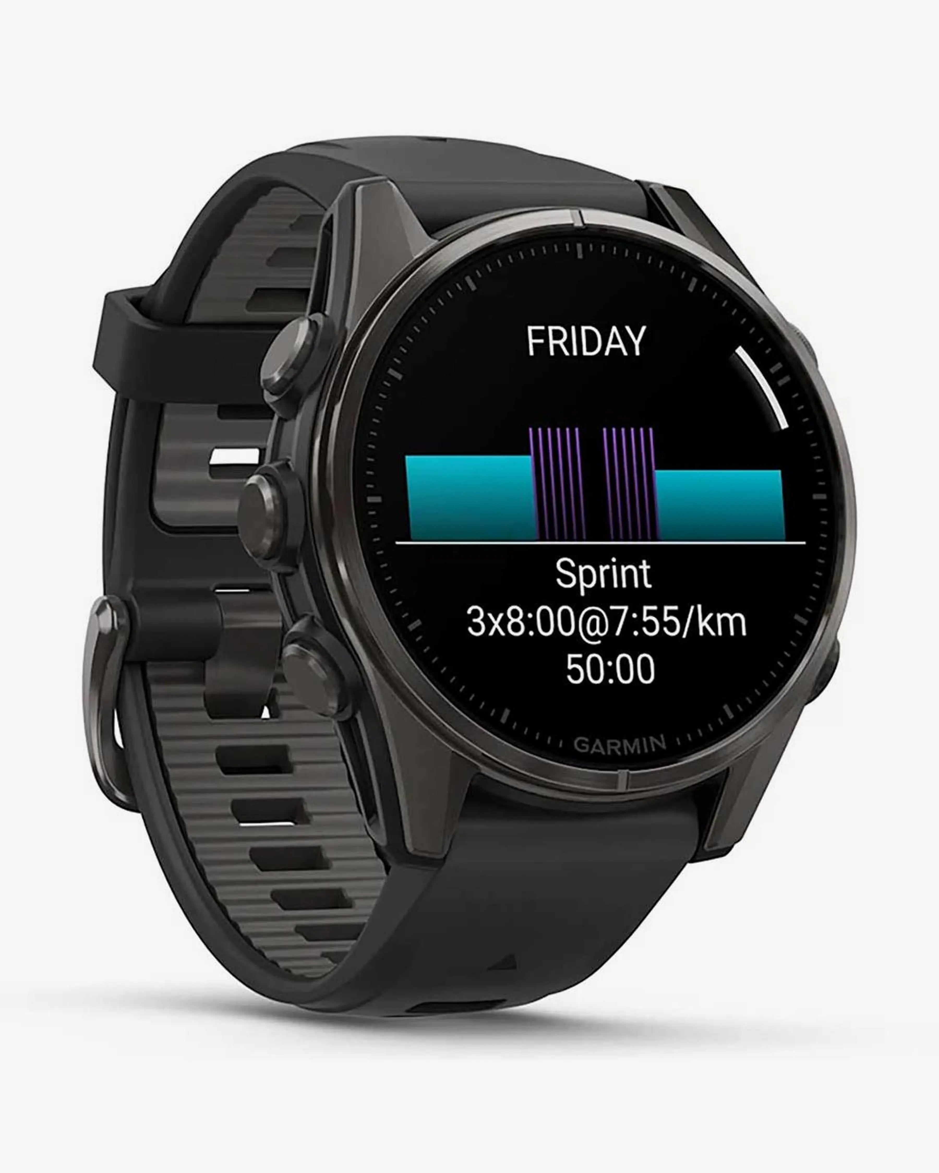 Bracelete Garmin Fenix 8 AMOLED Sapphire 43mm em titânio, cinzento carbono e preto