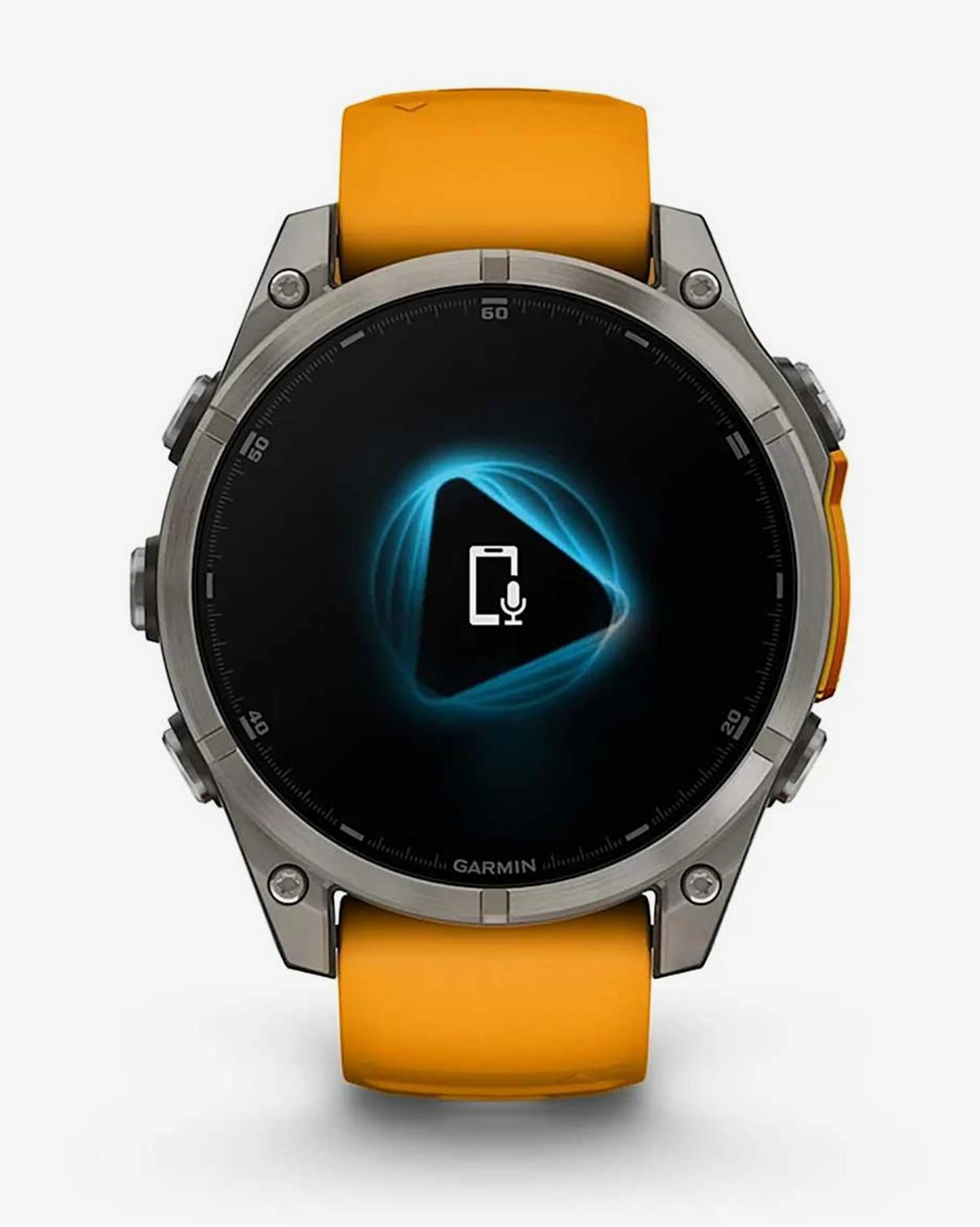 Garmin Fenix 8 AMOLED Sapphire 47mm Titânio Prata Pulseira Laranja