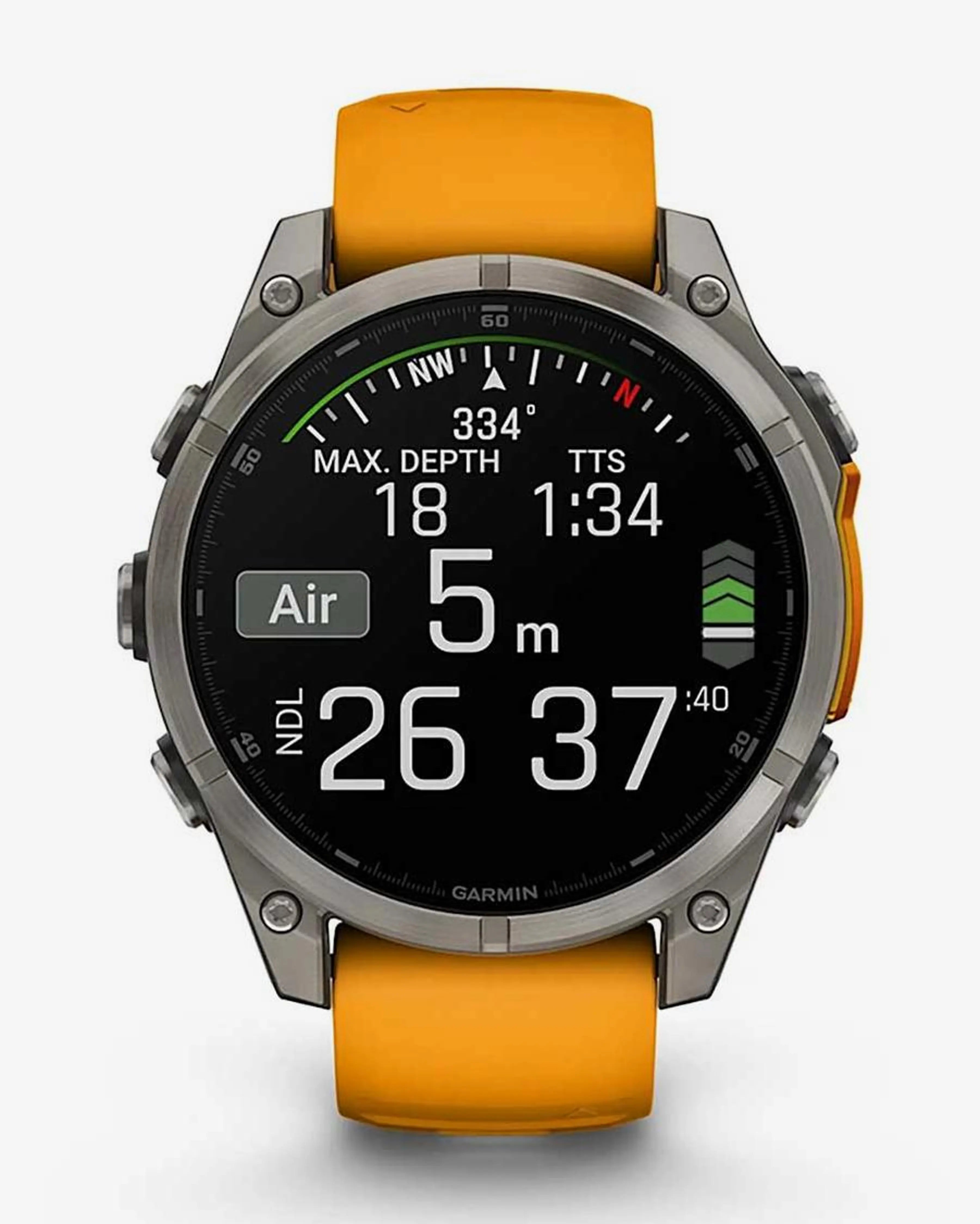 Garmin Fenix 8 AMOLED Sapphire 47mm Titânio Prata Pulseira Laranja