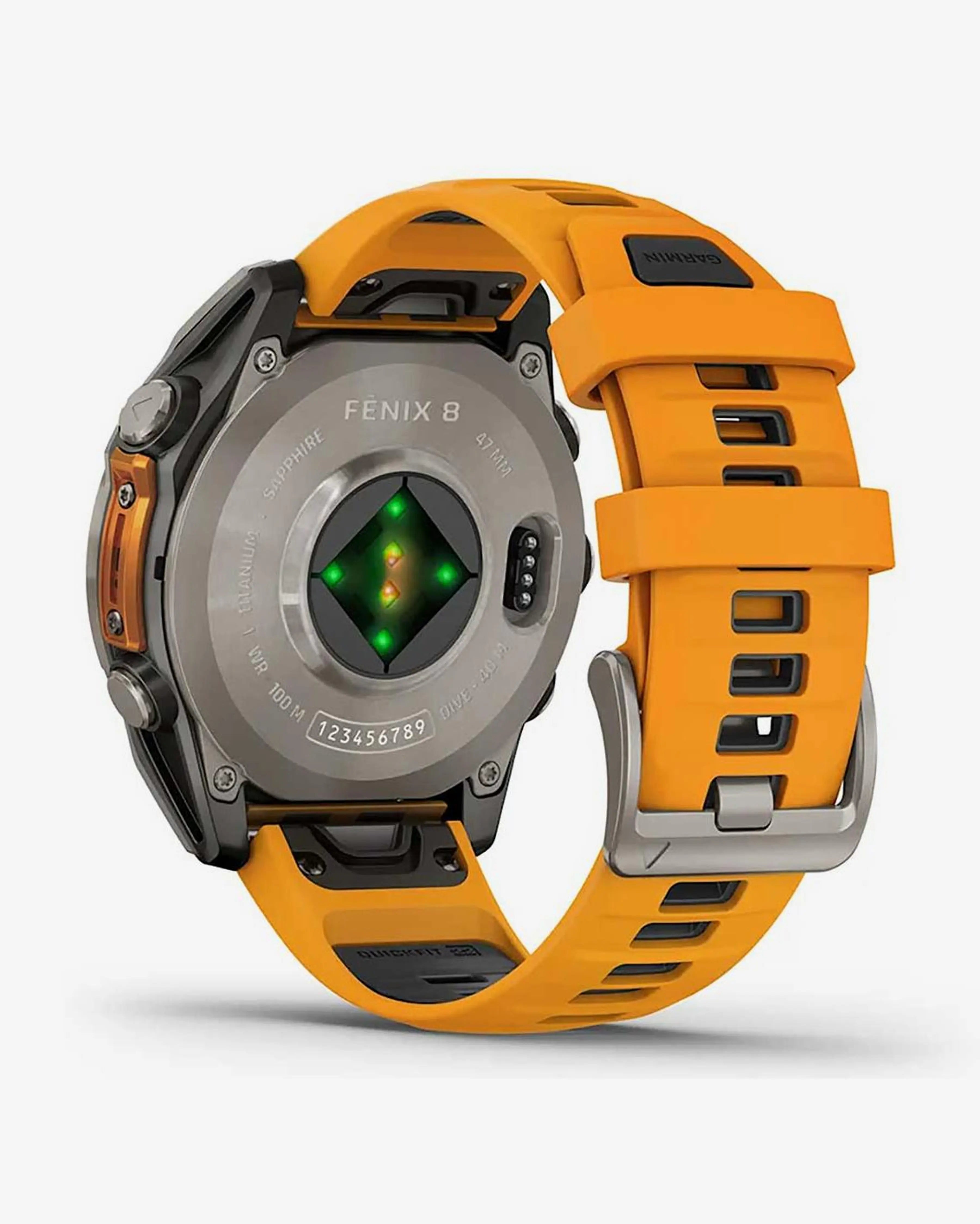 Garmin Fenix 8 AMOLED Sapphire 47mm Titânio Prata Pulseira Laranja