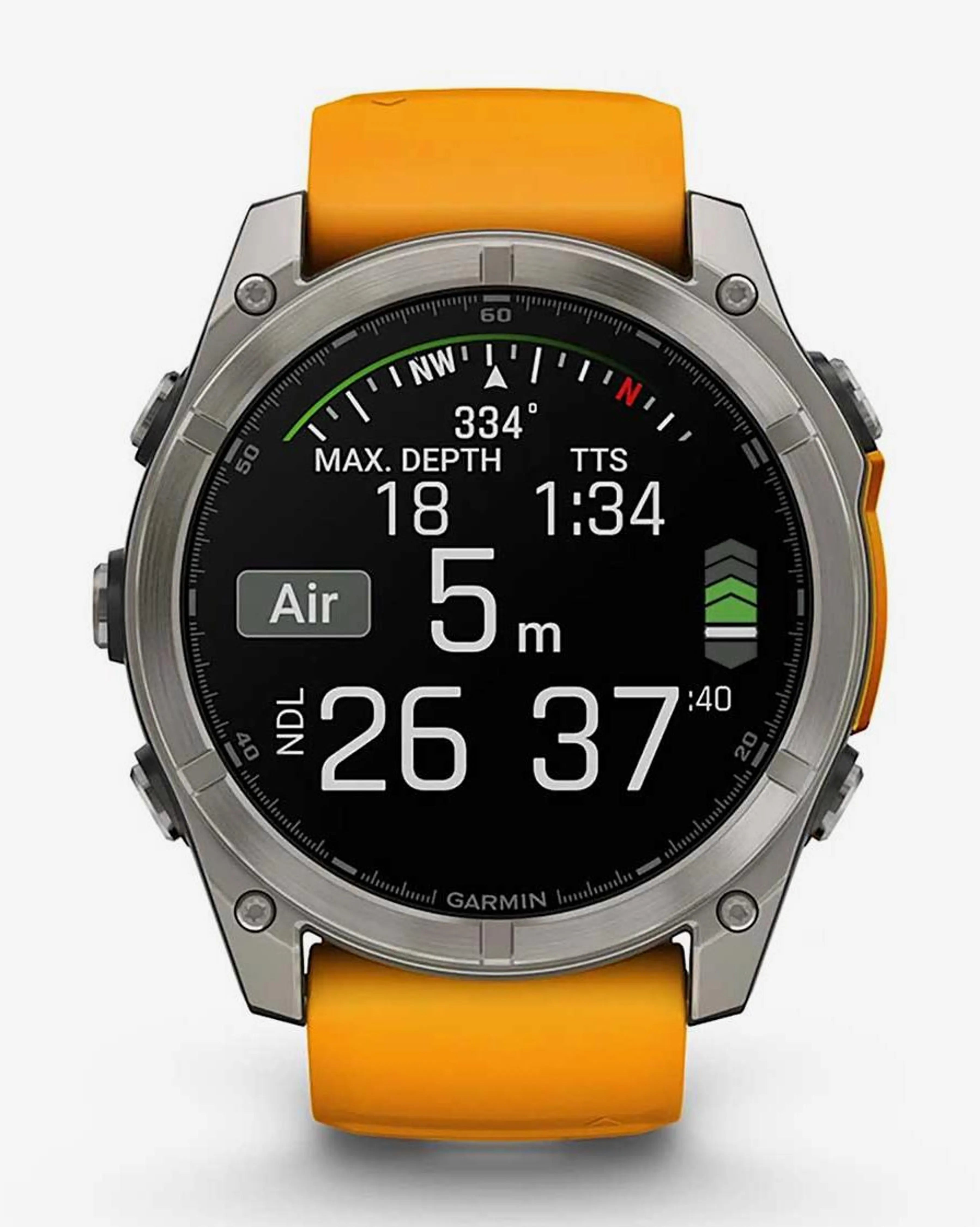 Garmin Fenix 8 AMOLED Sapphire 51mm Titânio Prata Pulseira Laranja