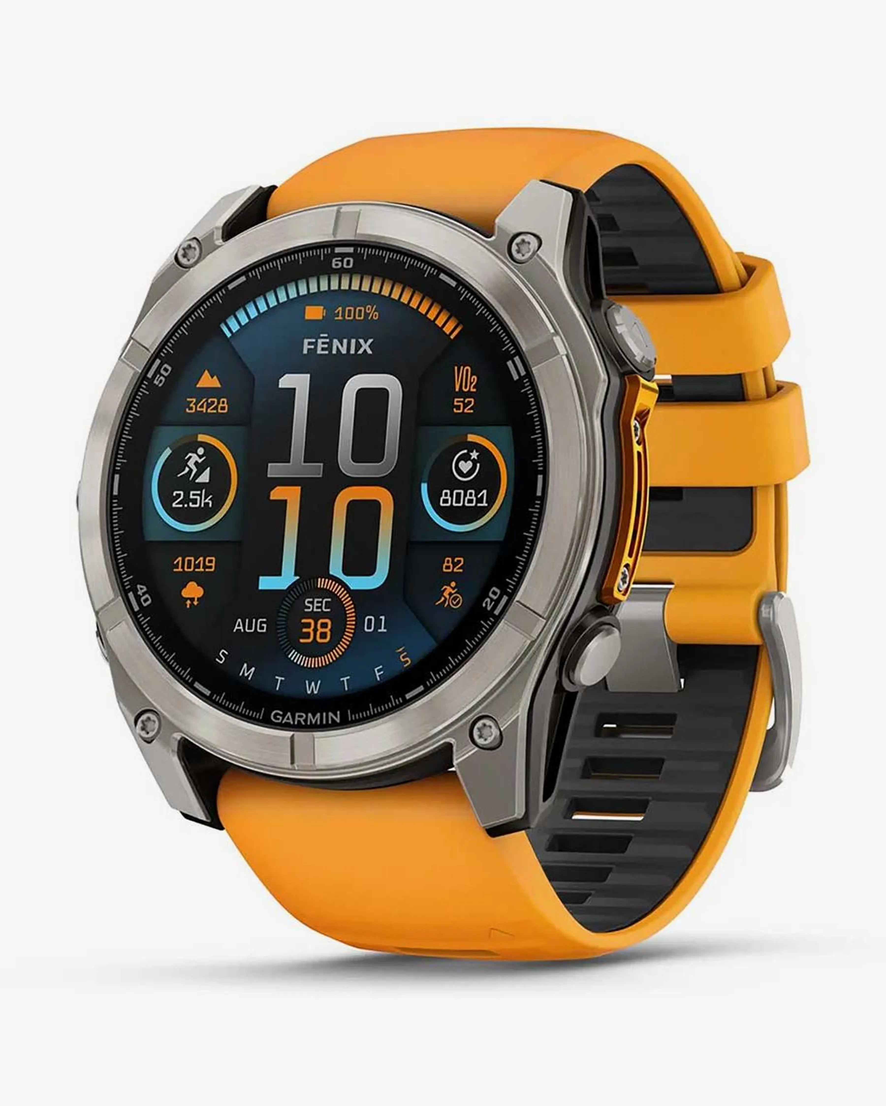 Garmin Fenix 8 AMOLED Zafiro 51 mm Titanio plateado correa naranja