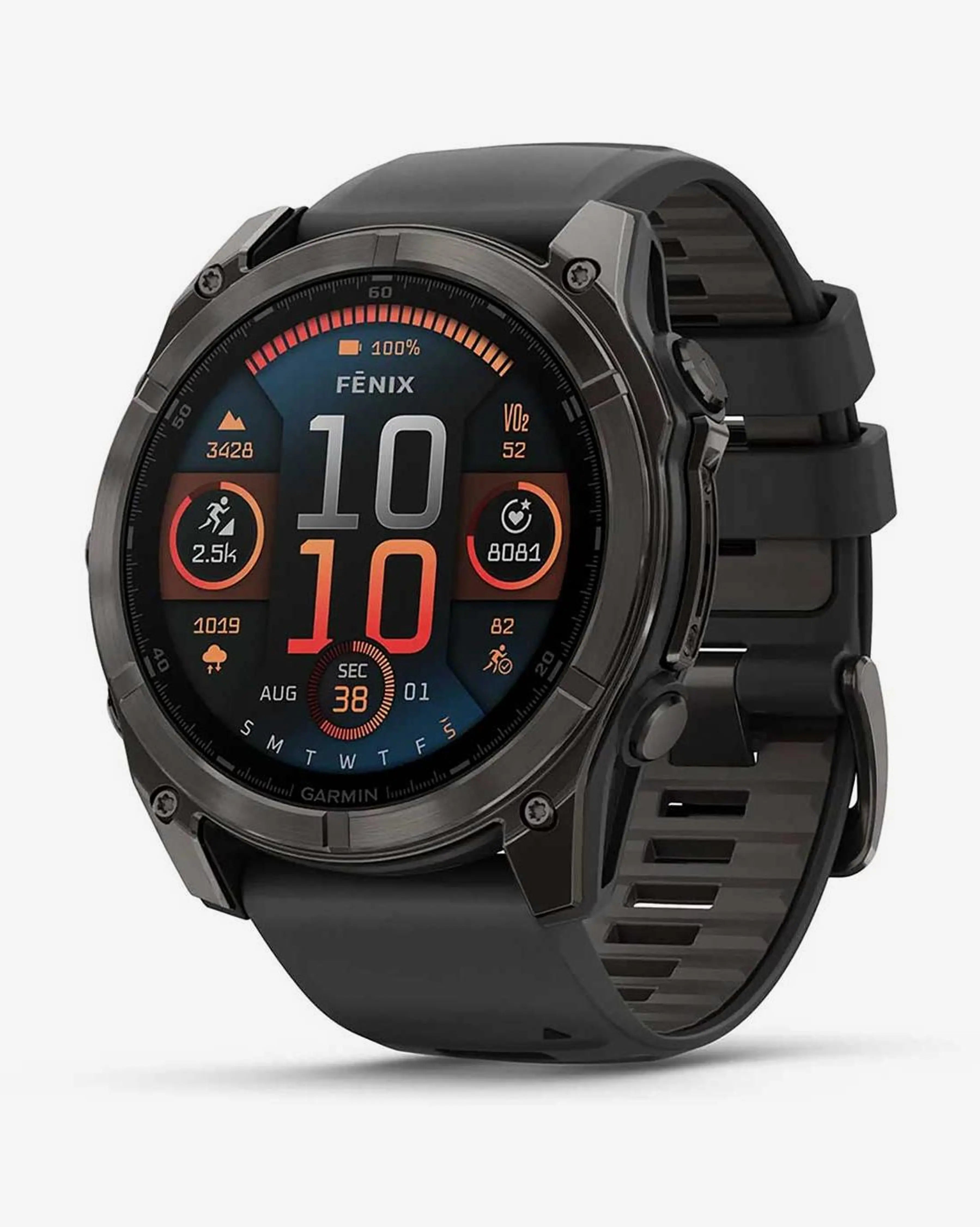 Bracelete Garmin Fenix 8 AMOLED Sapphire 51mm em titânio, cinzento carbono e preto