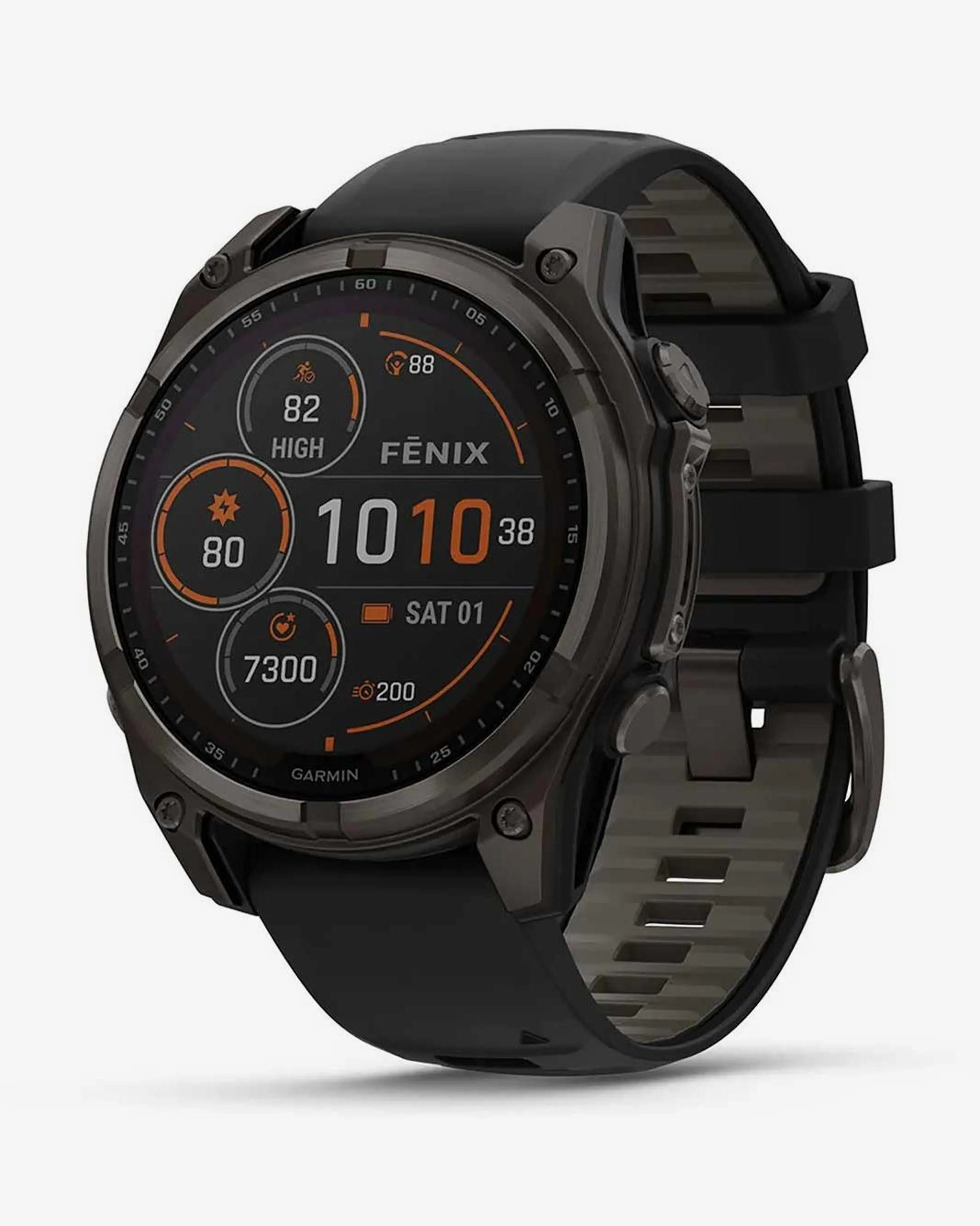 Bracelete Garmin Fenix 8 Sapphire Solar 47mm em titânio, cinzento carbono e preto