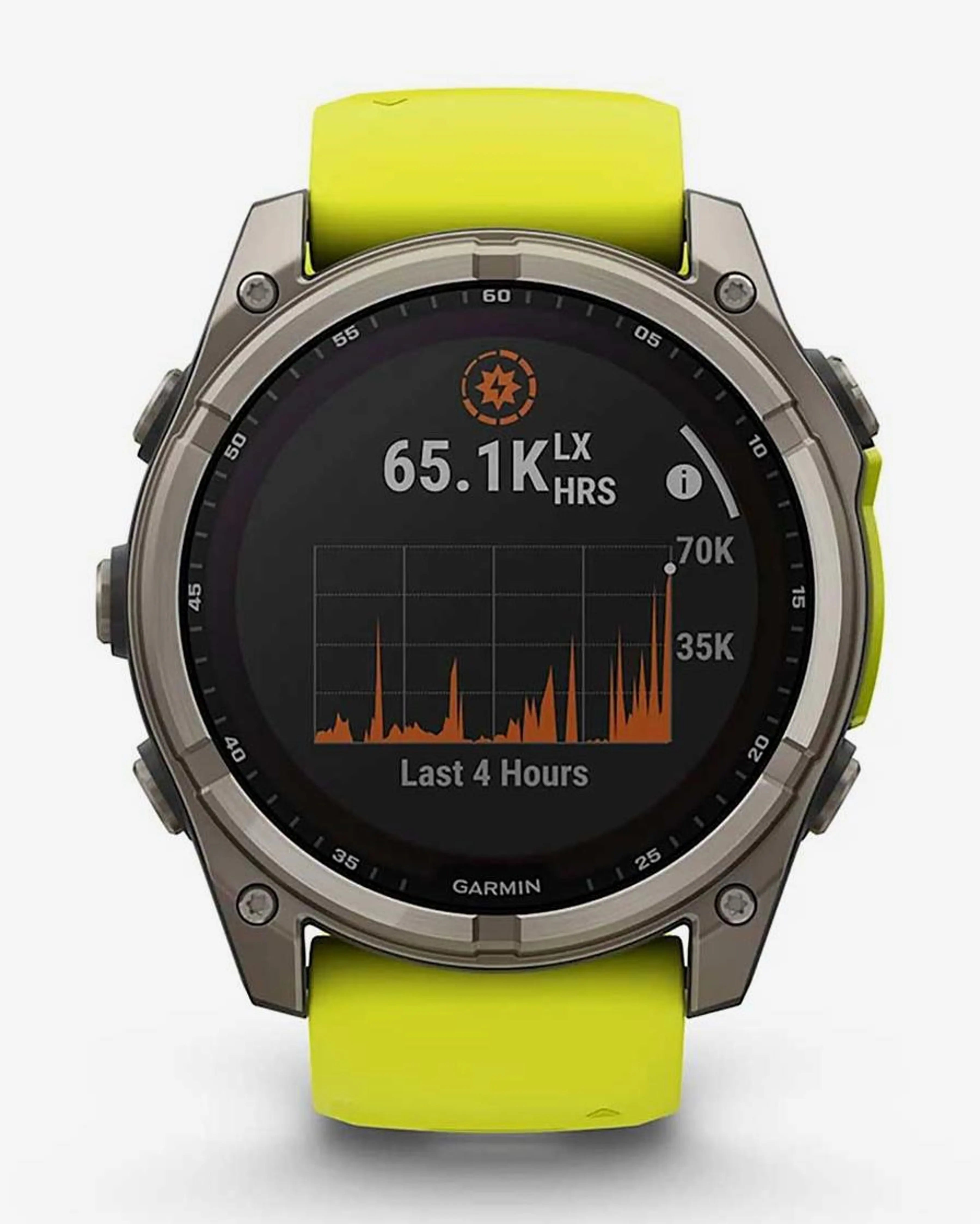 Bracelete Garmin Fenix 8 Sapphire Solar 51mm em titânio cinzento e amarelo