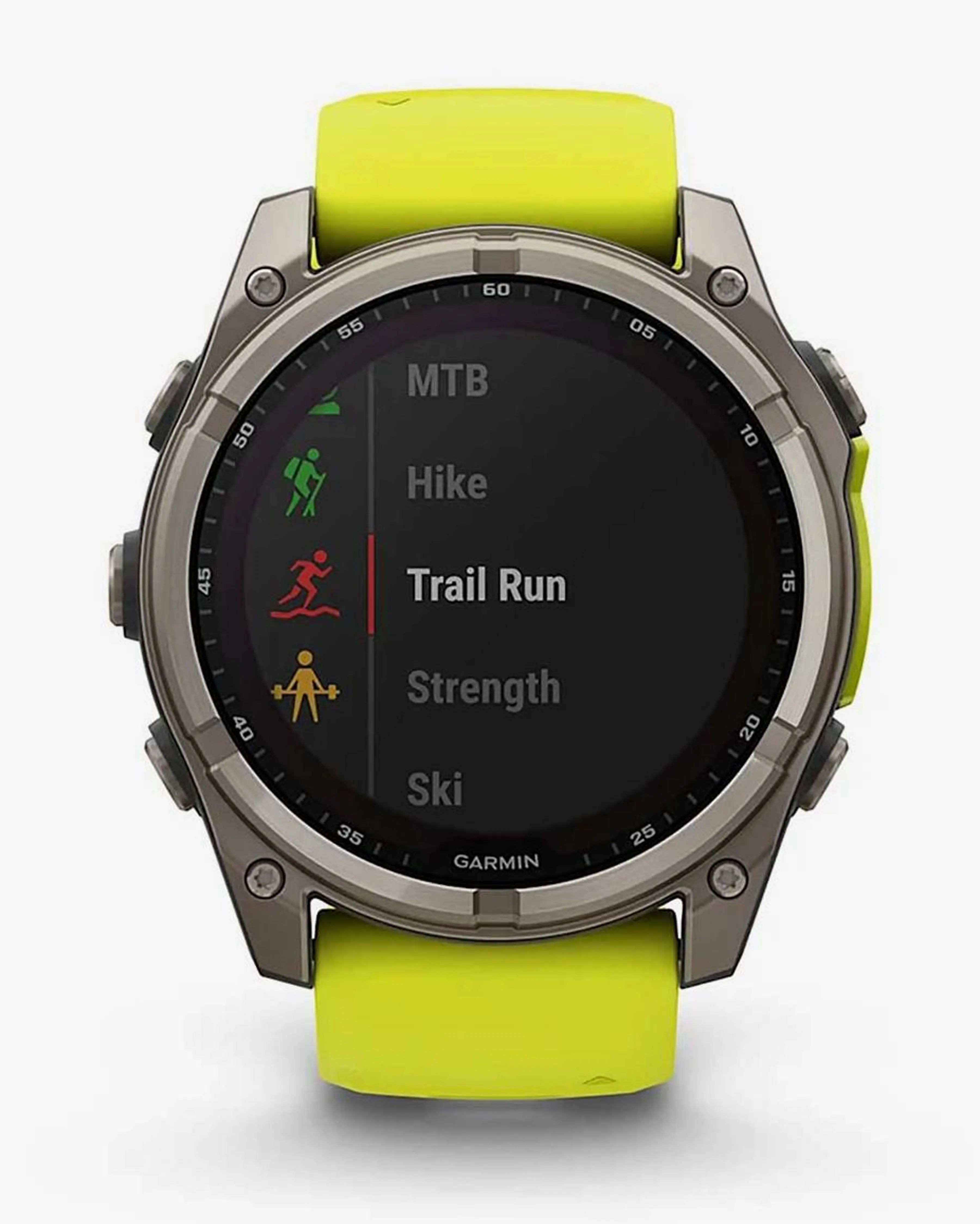 Bracelete Garmin Fenix 8 Sapphire Solar 51mm em titânio cinzento e amarelo