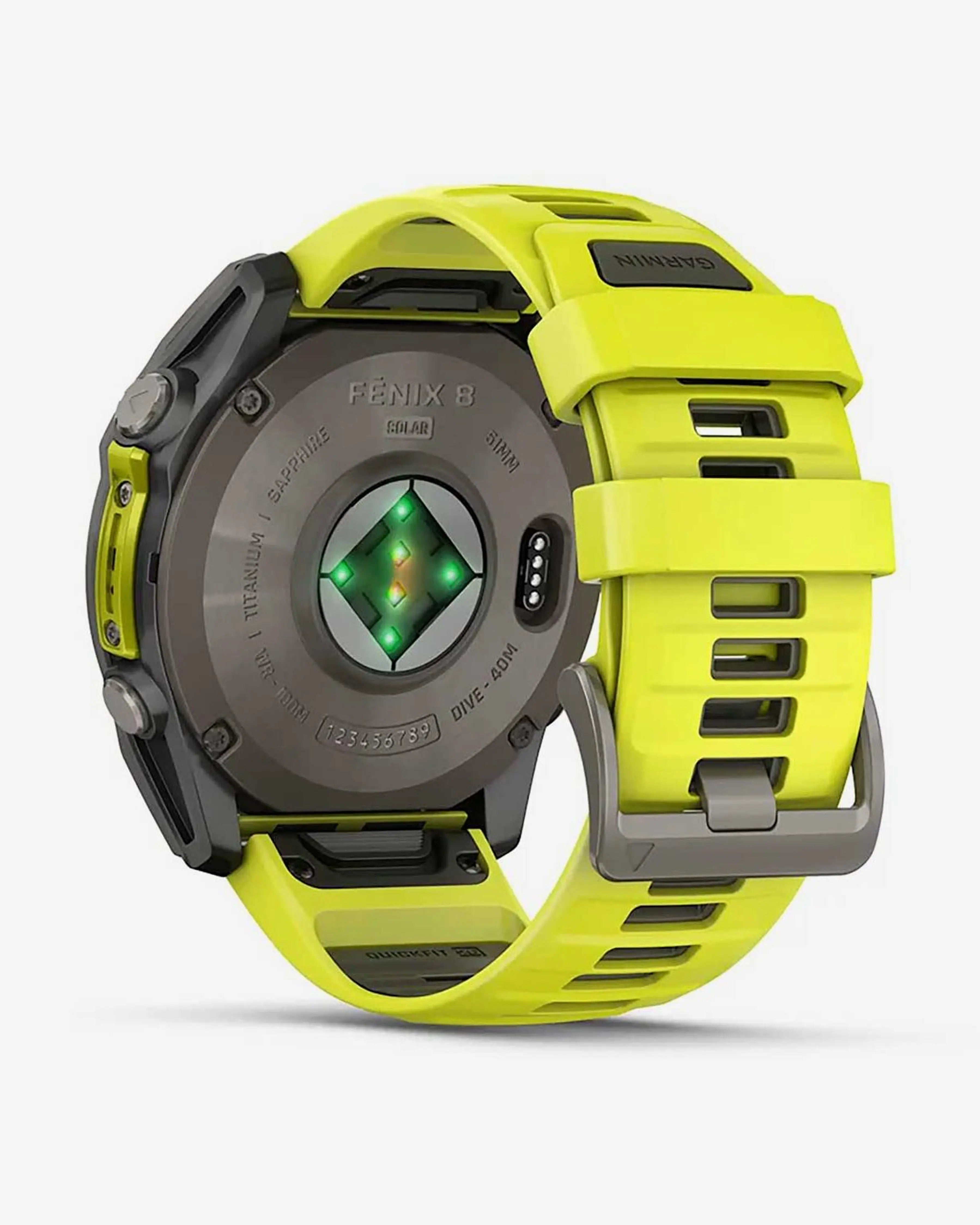 Bracelete Garmin Fenix 8 Sapphire Solar 51mm em titânio cinzento e amarelo
