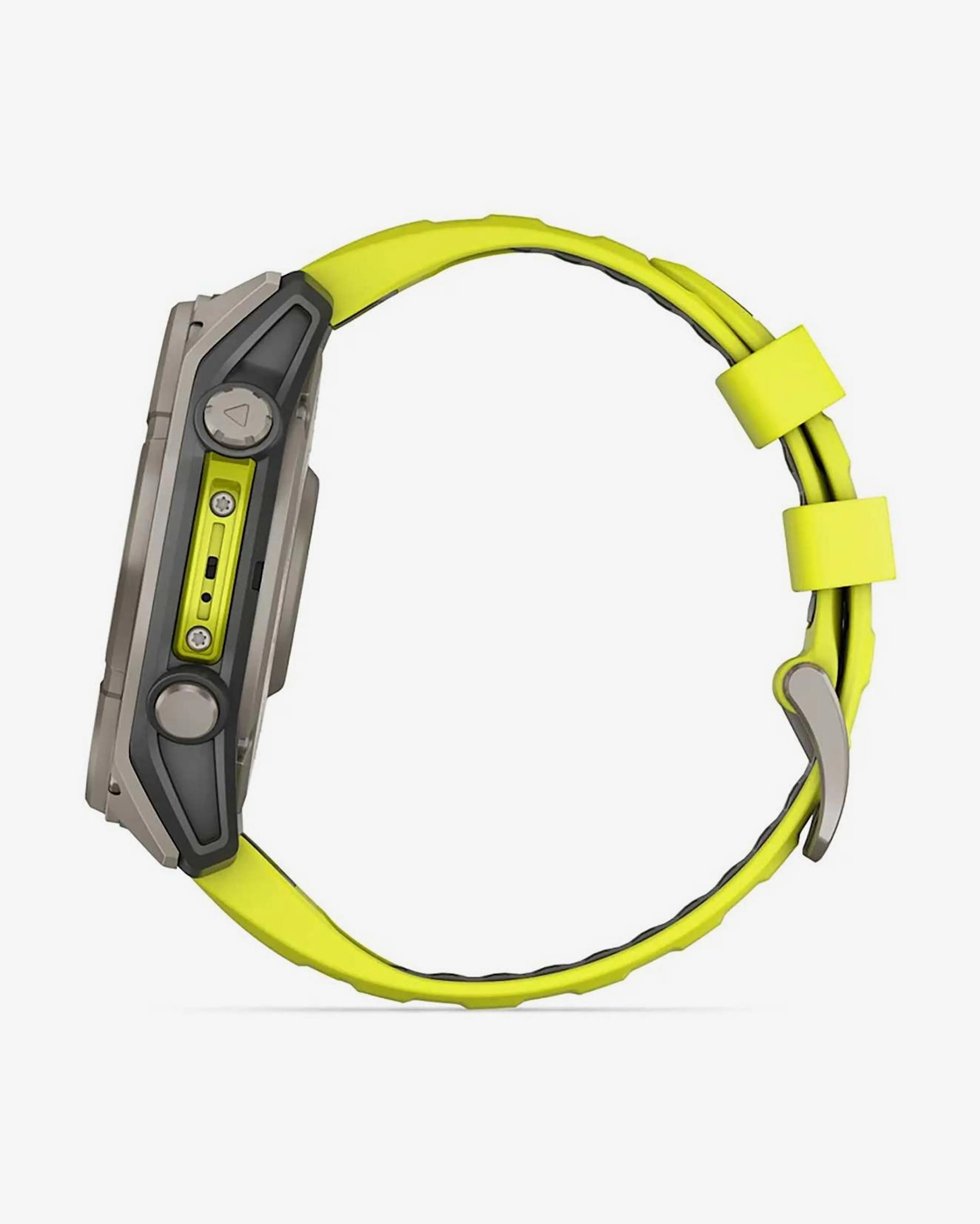 Bracelete Garmin Fenix 8 Sapphire Solar 51mm em titânio cinzento e amarelo
