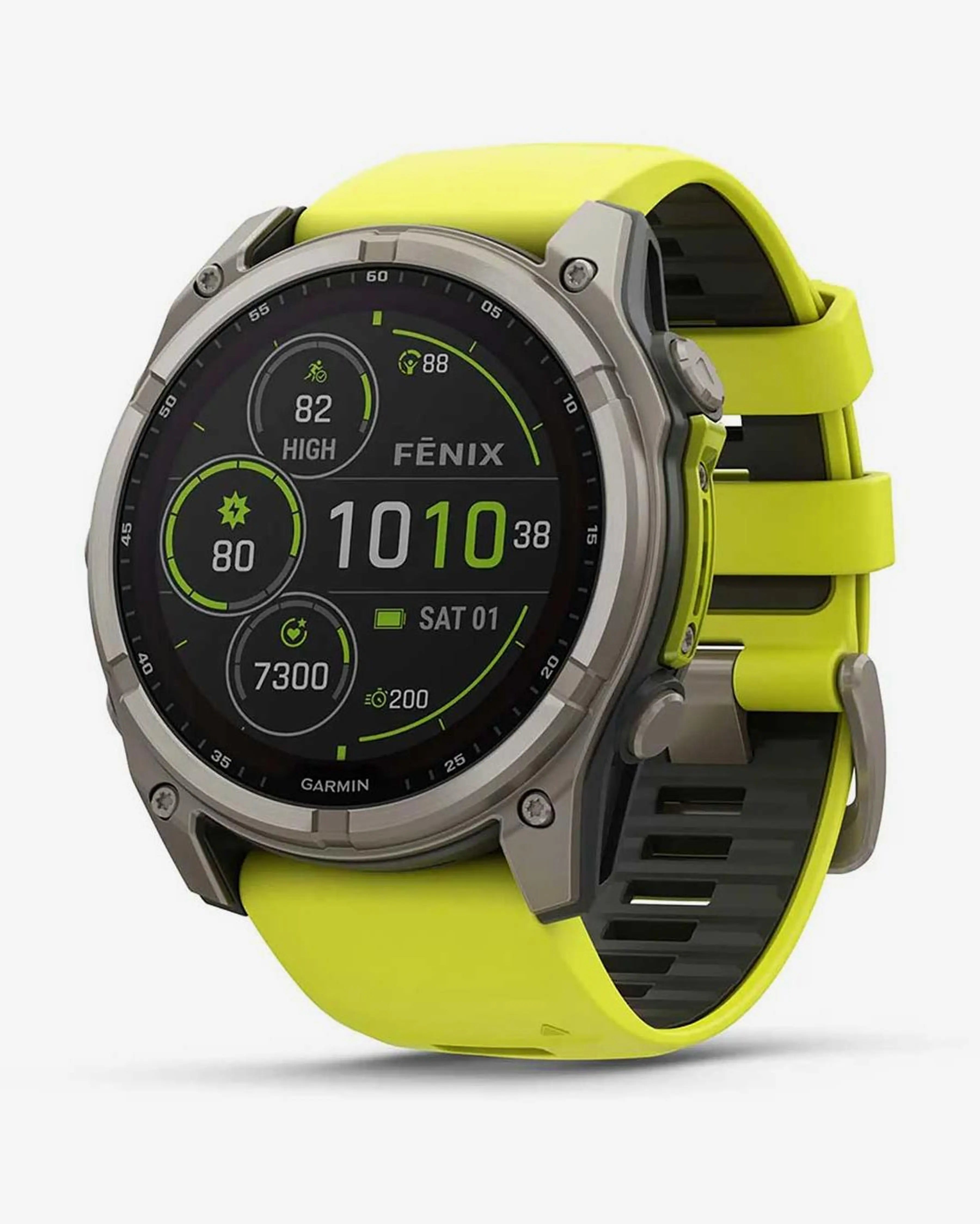 Bracelete Garmin Fenix 8 Sapphire Solar 51mm em titânio cinzento e amarelo
