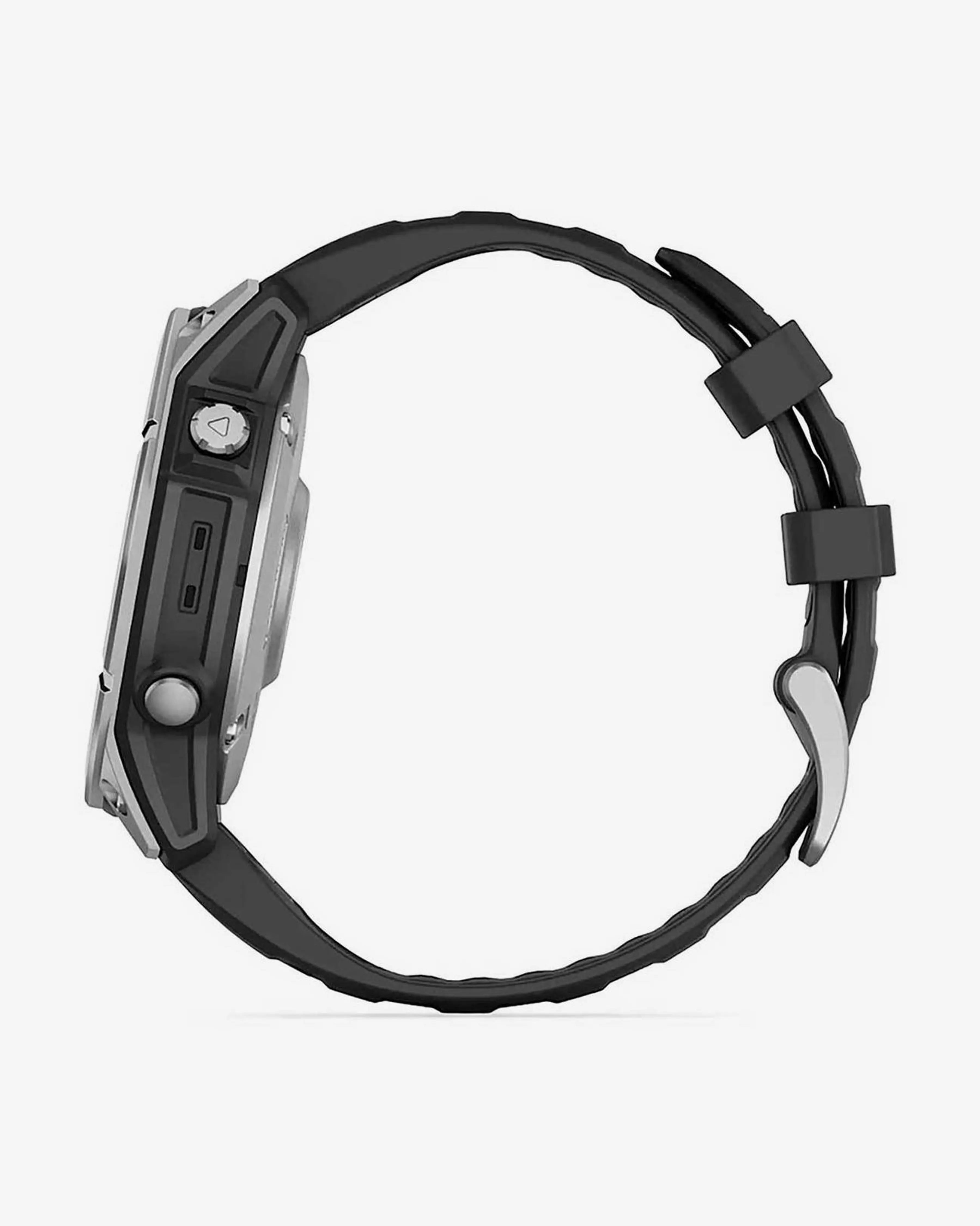 Bracelete Garmin Fenix E em aço inoxidável, 47 mm, cinzento e preto.