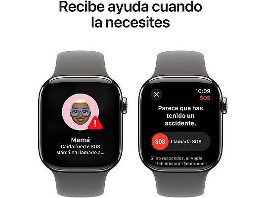 Apple Watch Series 10 (2024), GPS + Cellular, 42 mm, gesto de duplo toque, caixa em titânio natural, bracelete desportiva cinzenta pedra, tamanho M/G