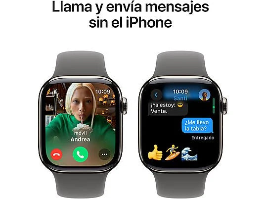 Apple Watch Series 10 (2024), GPS + Cellular, 42 mm, gesto de duplo toque, caixa em titânio natural, bracelete desportiva cinzenta pedra, tamanho M/G