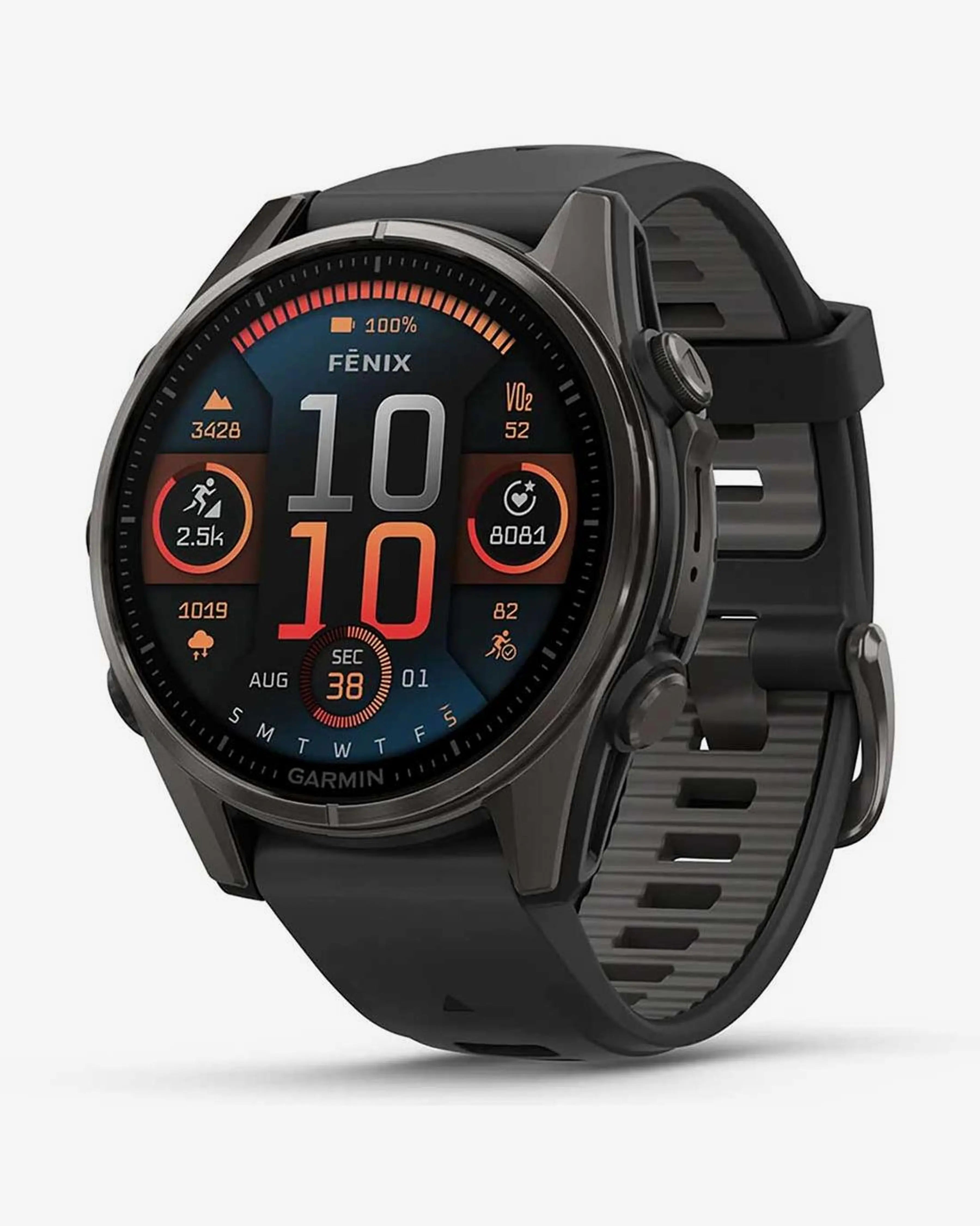Bracelete Garmin Fenix ​​​​8 AMOLED Sapphire 43mm em titânio, cinzento carbono e preto