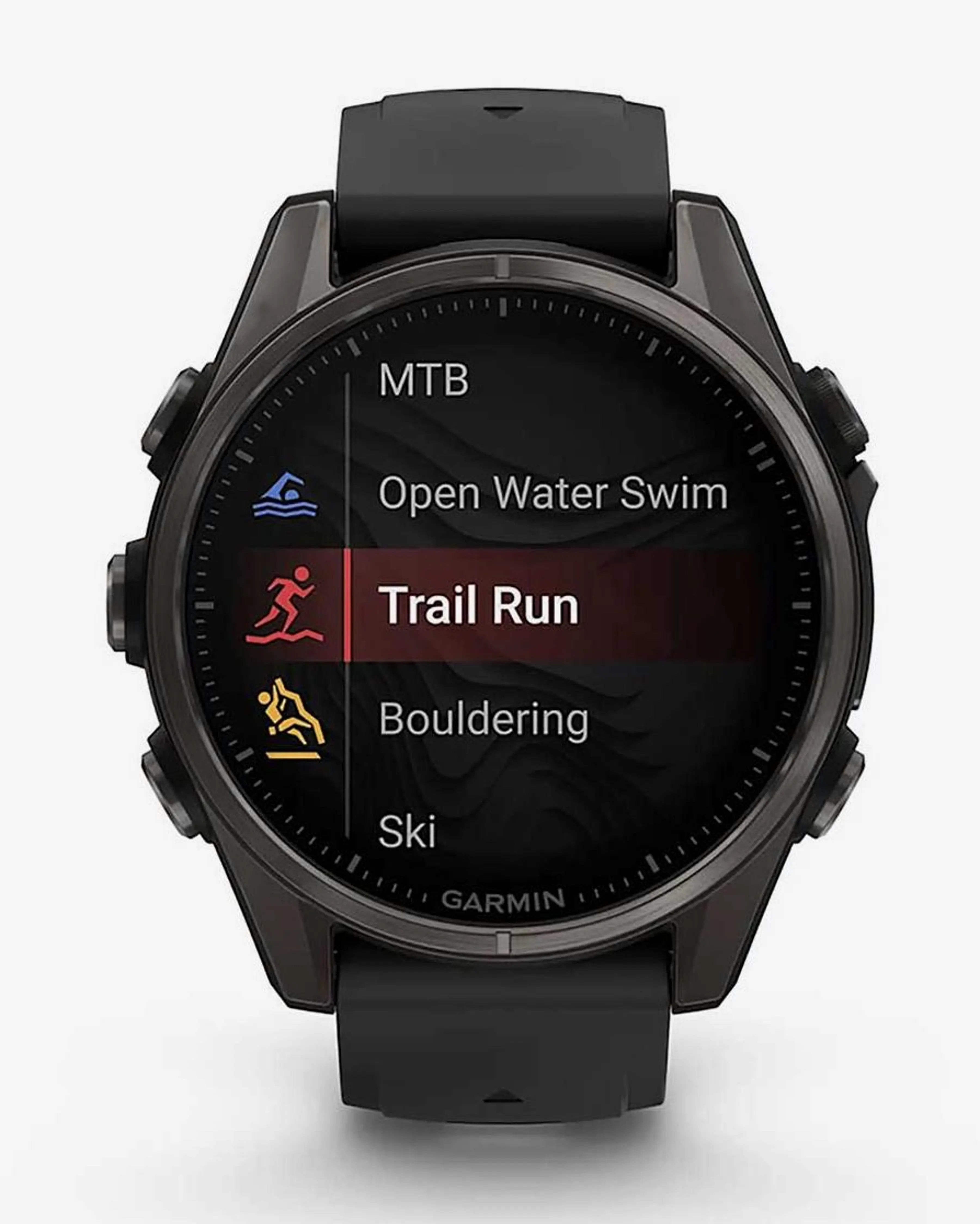 Bracelete Garmin Fenix ​​​​8 AMOLED Sapphire 43mm em titânio, cinzento carbono e preto