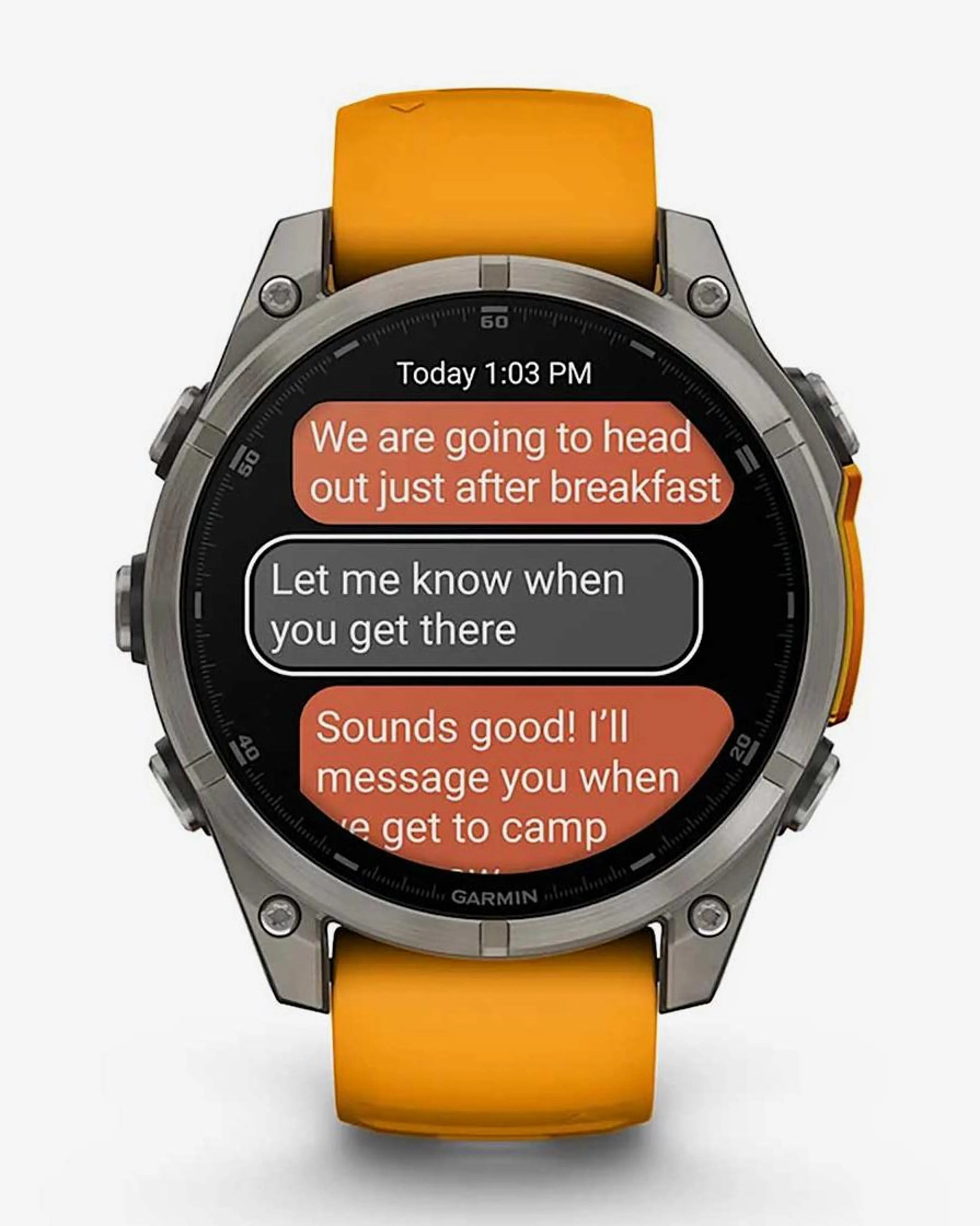 Garmin Fenix ​​​​8 AMOLED Sapphire 47mm Titânio Prata Pulseira Laranja