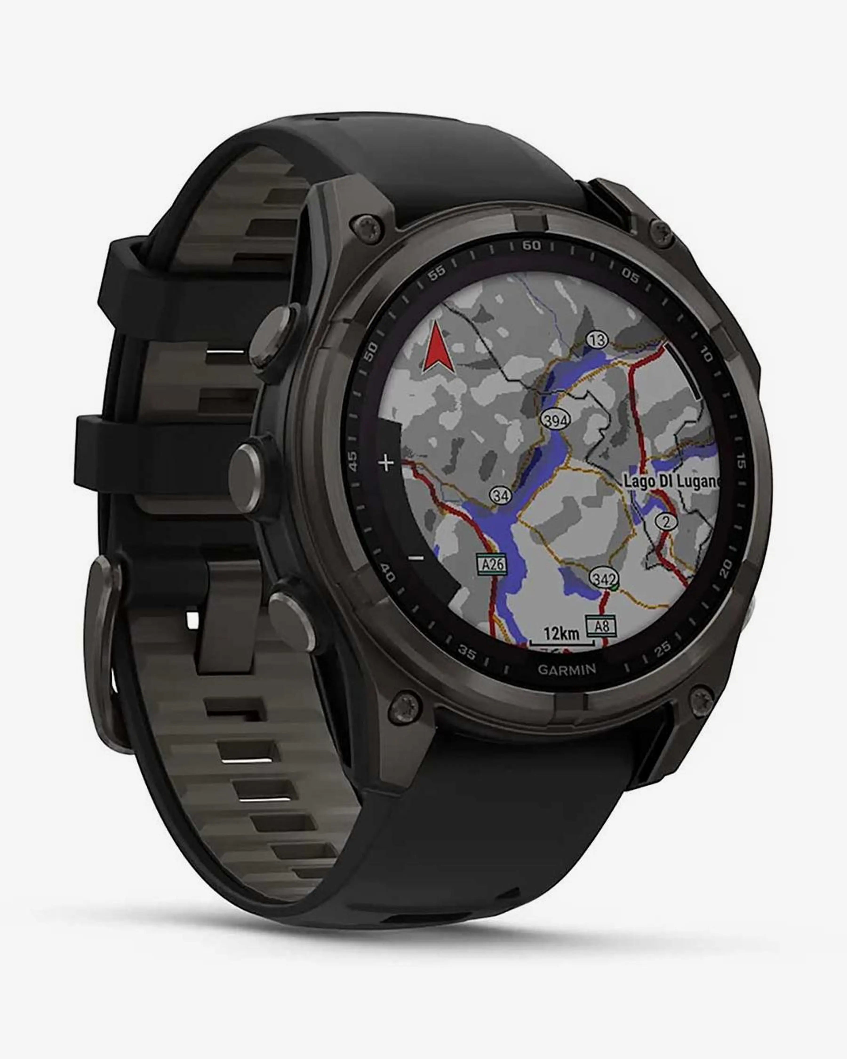 Bracelete Garmin Fenix ​​​​8 Sapphire Solar 47mm em titânio, cinzento carbono e preto