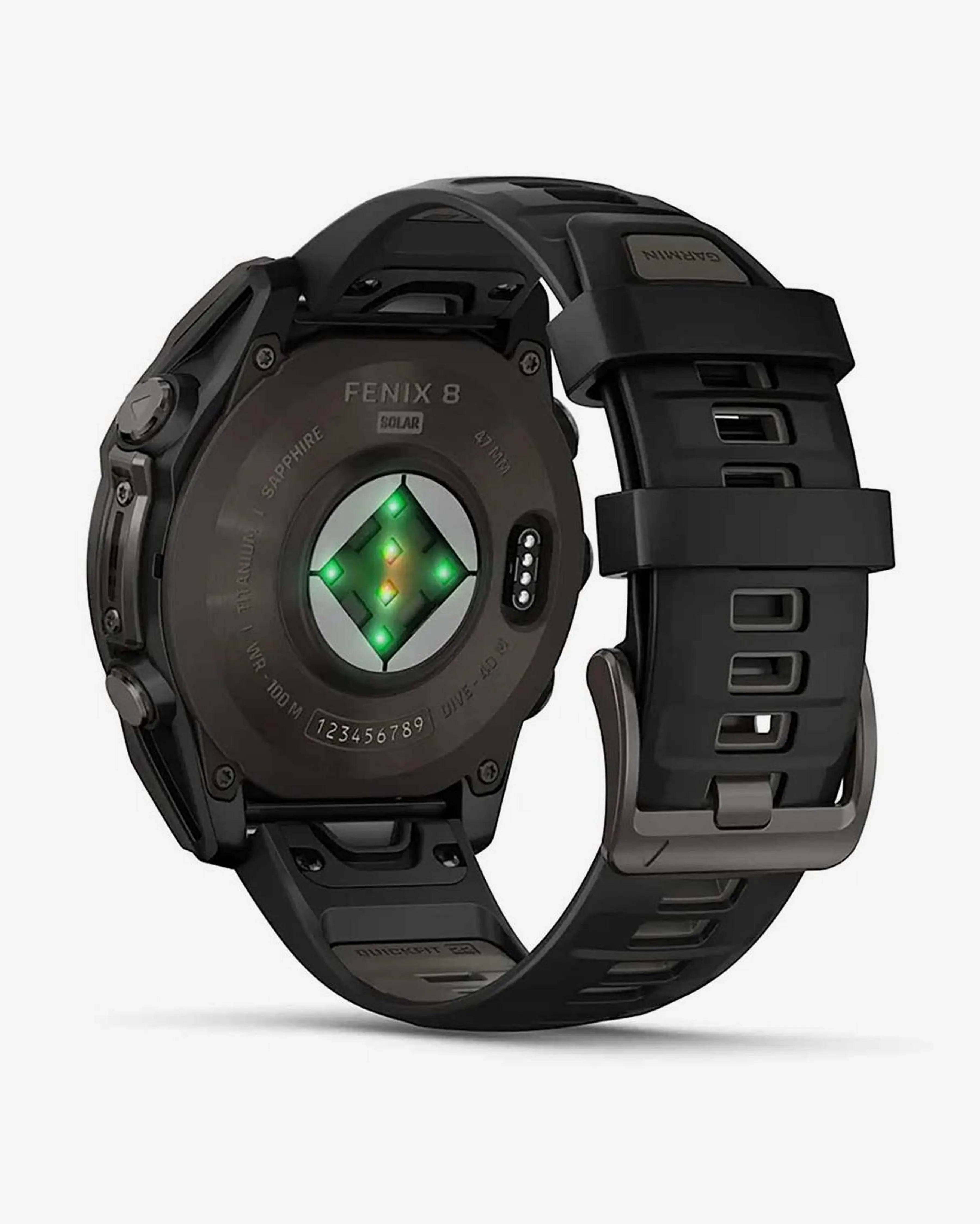 Bracelete Garmin Fenix ​​​​8 Sapphire Solar 47mm em titânio, cinzento carbono e preto