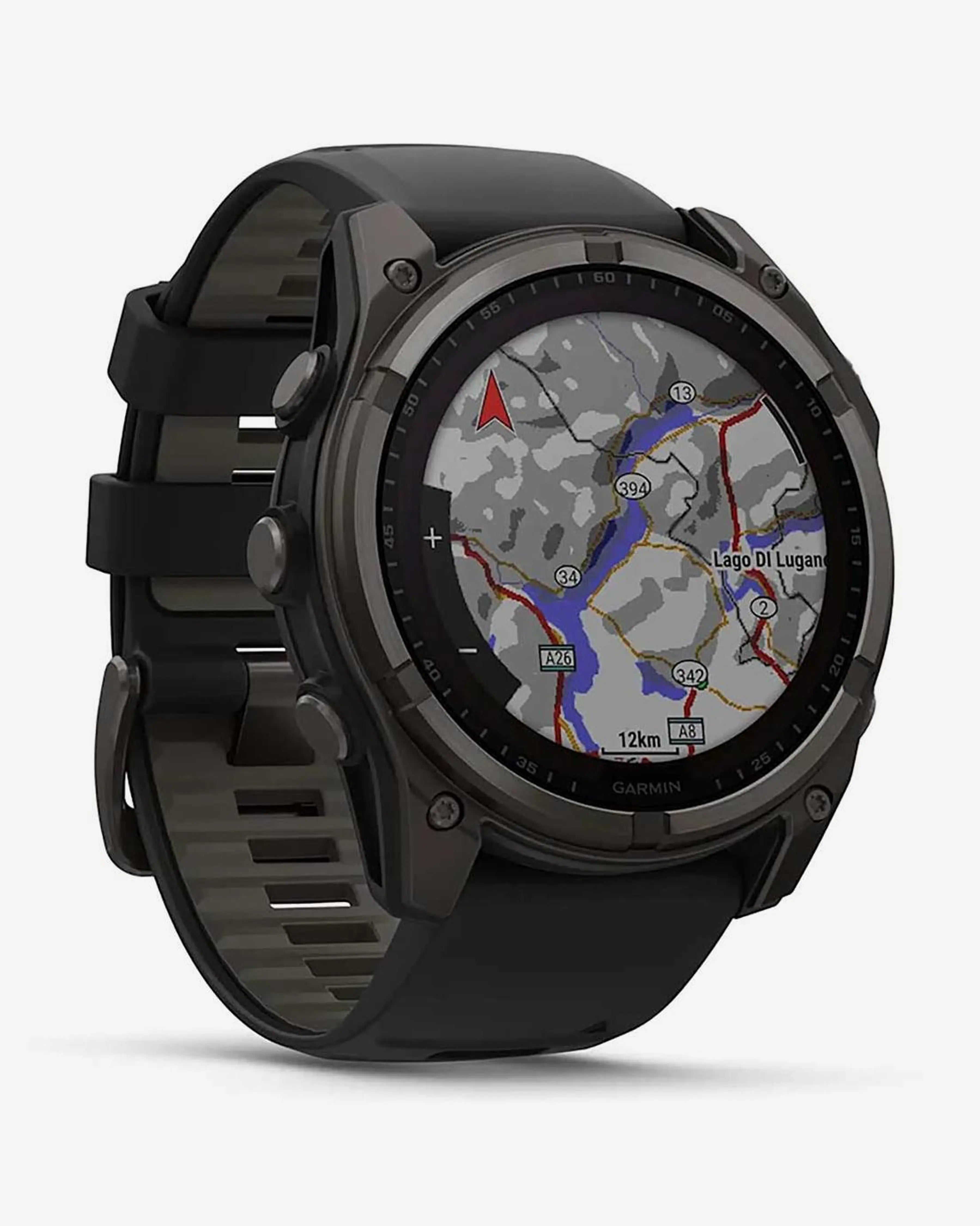 Bracelete Garmin Fenix ​​​​8 Sapphire Solar 51mm em titânio, cinzento carbono e preto