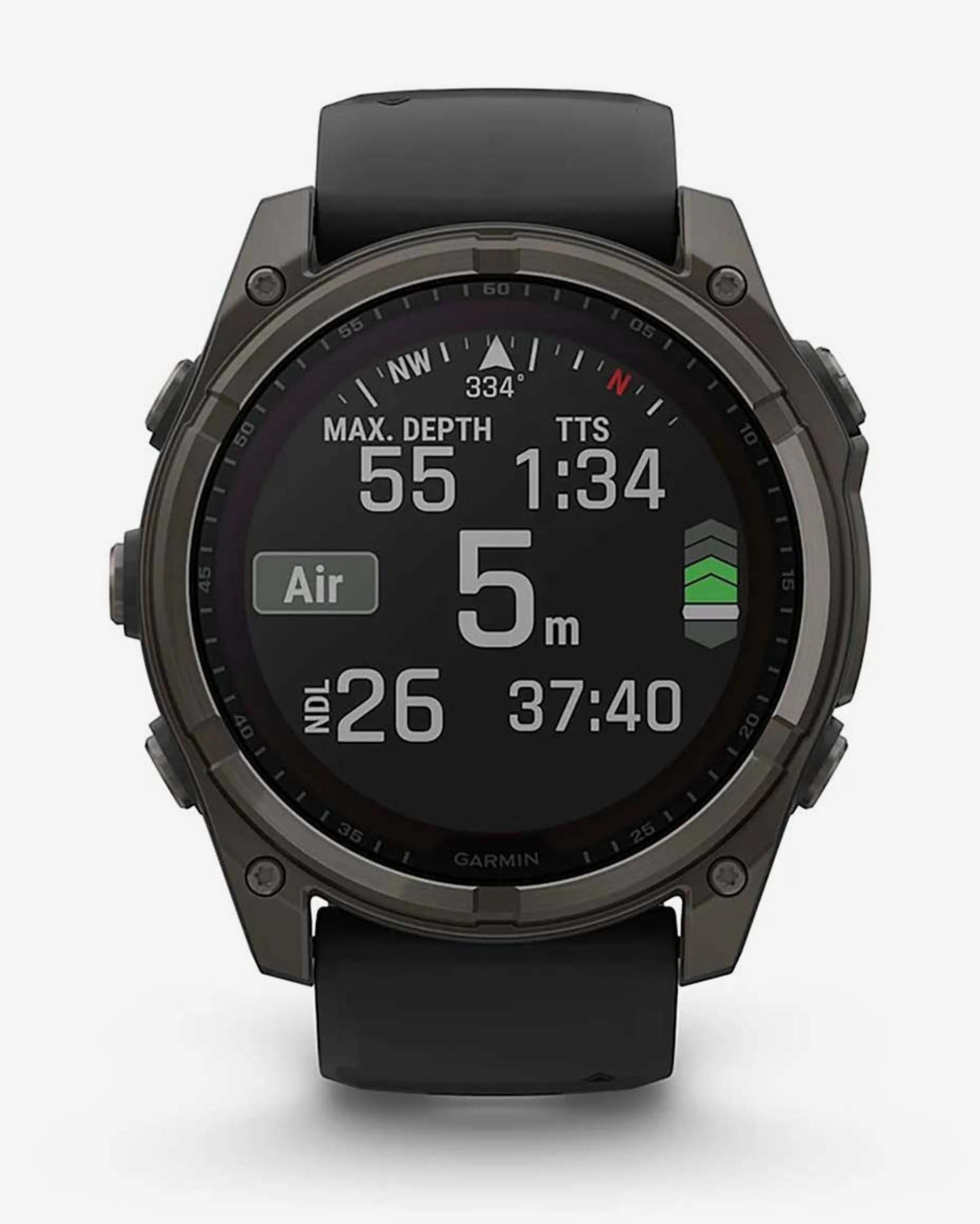 Bracelete Garmin Fenix ​​​​8 Sapphire Solar 51mm em titânio, cinzento carbono e preto