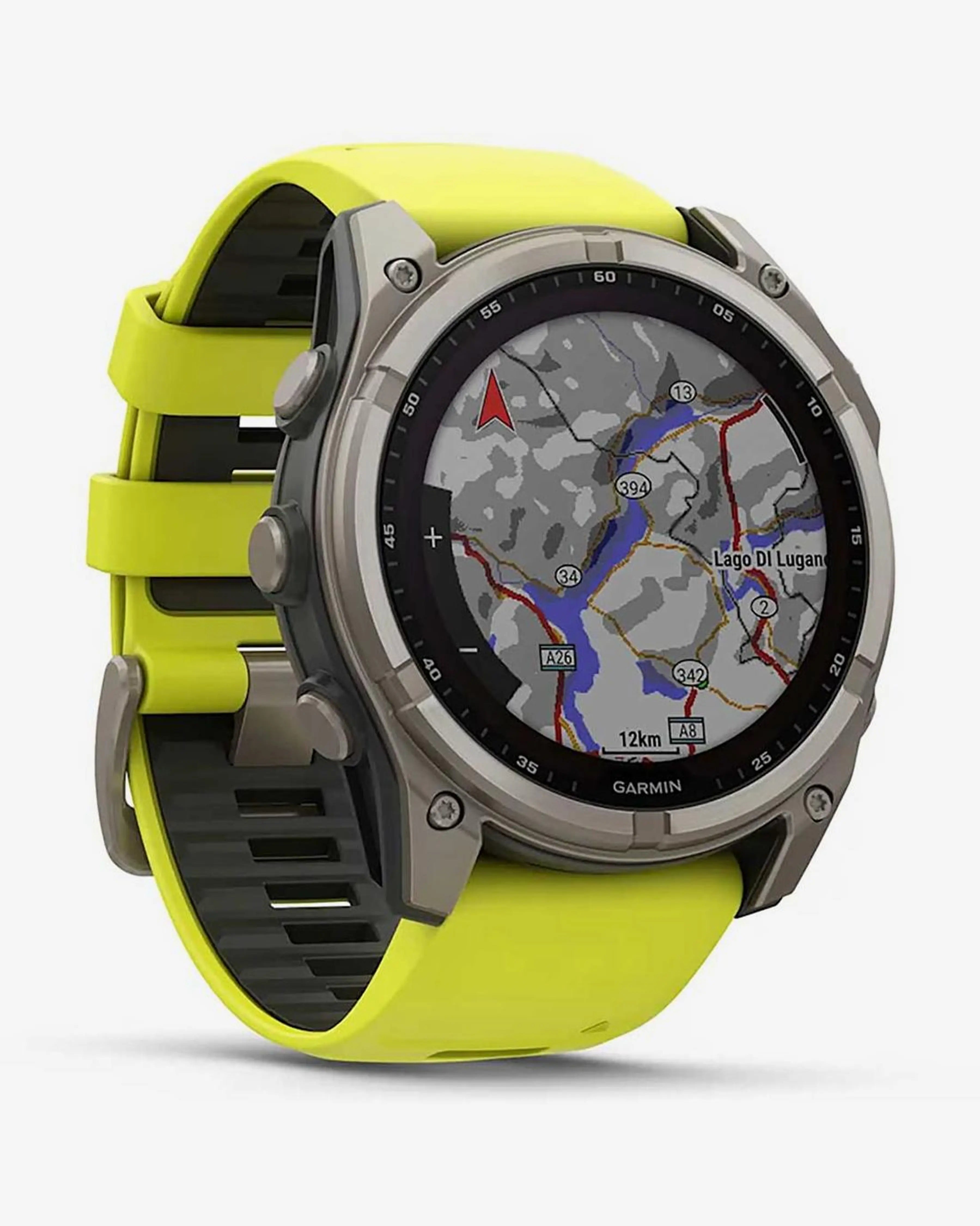 Bracelete Garmin Fenix ​​​​8 Sapphire Solar 51mm em titânio cinzento e amarelo