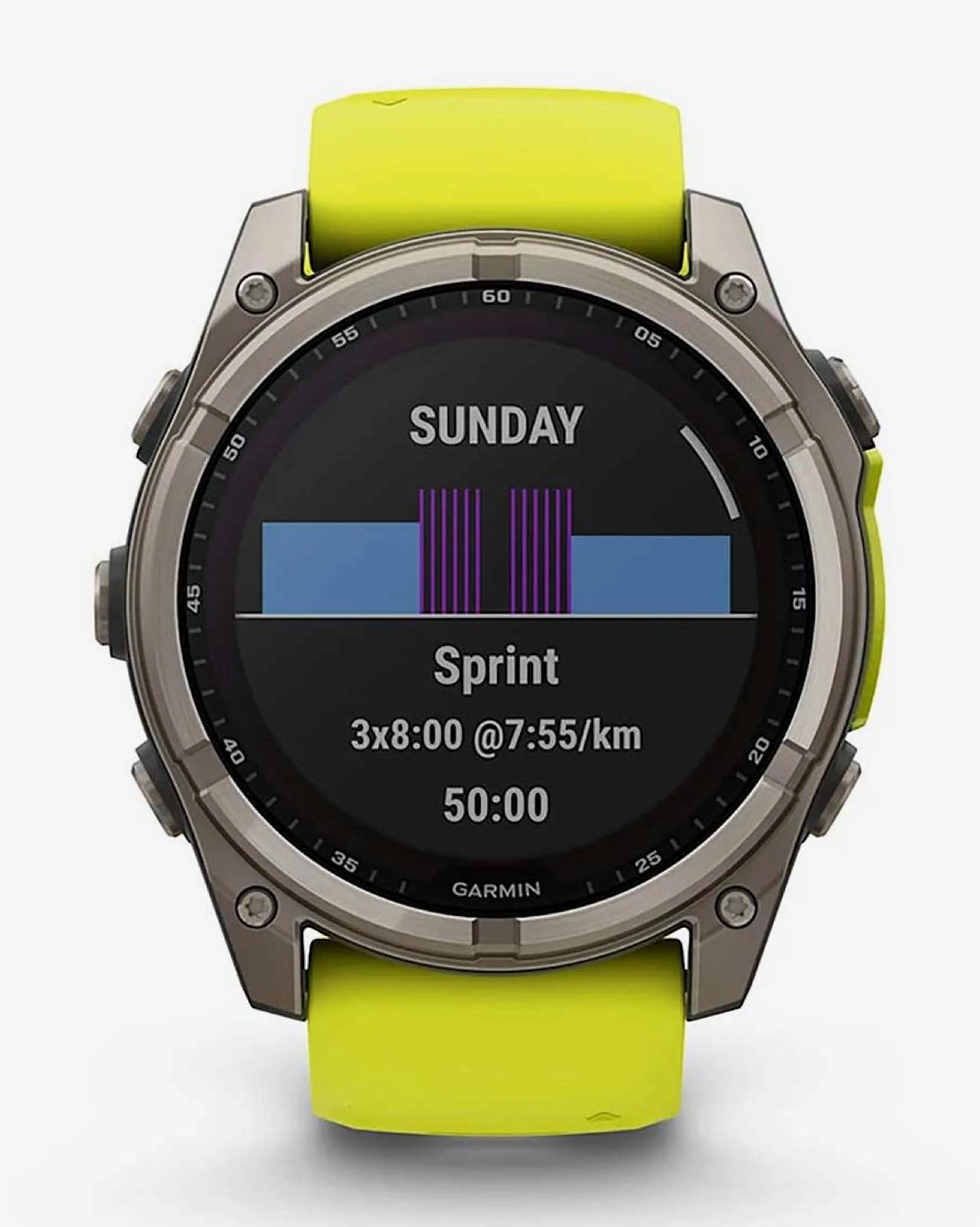Bracelete Garmin Fenix ​​​​8 Sapphire Solar 51mm em titânio cinzento e amarelo