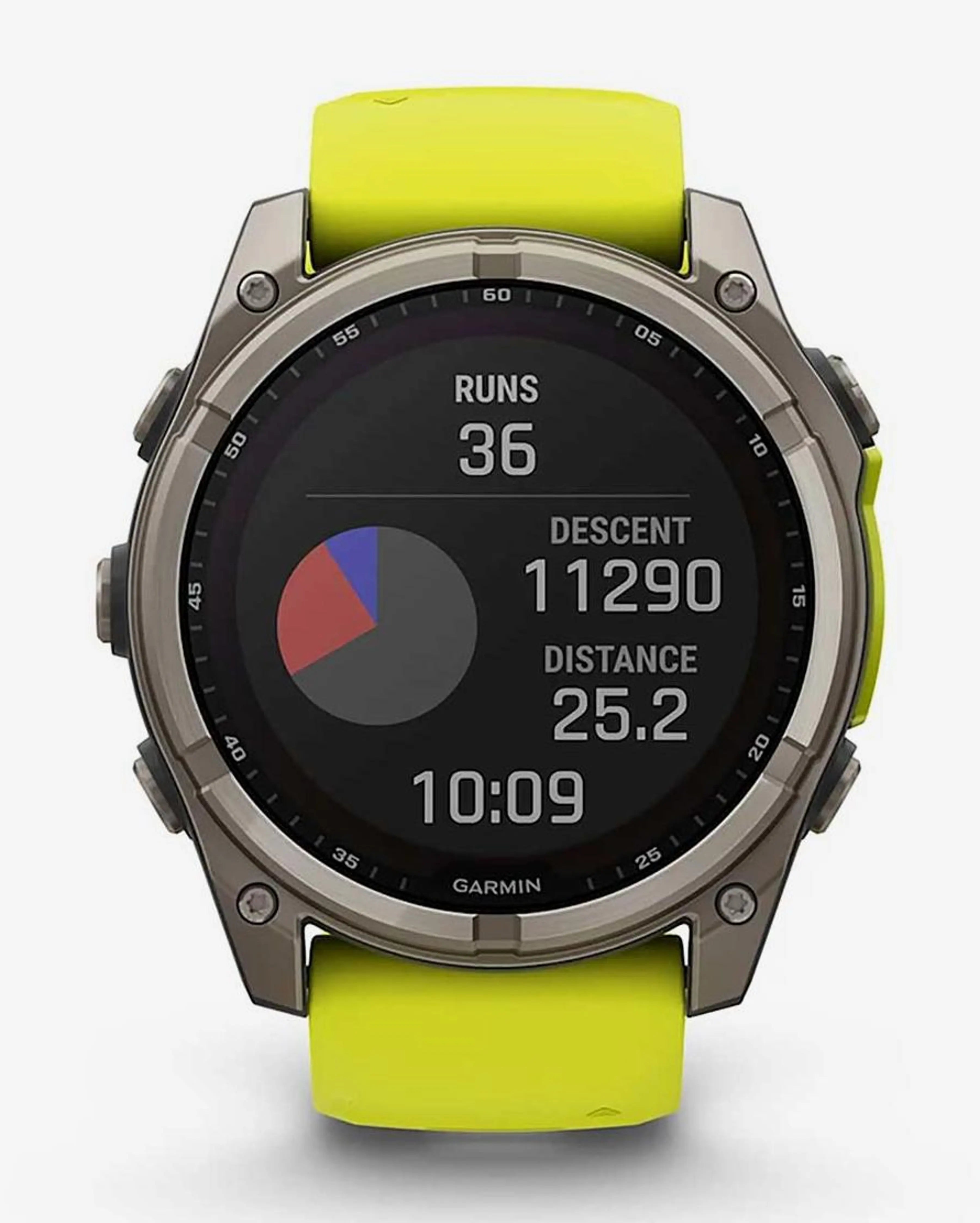 Bracelete Garmin Fenix ​​​​8 Sapphire Solar 51mm em titânio cinzento e amarelo