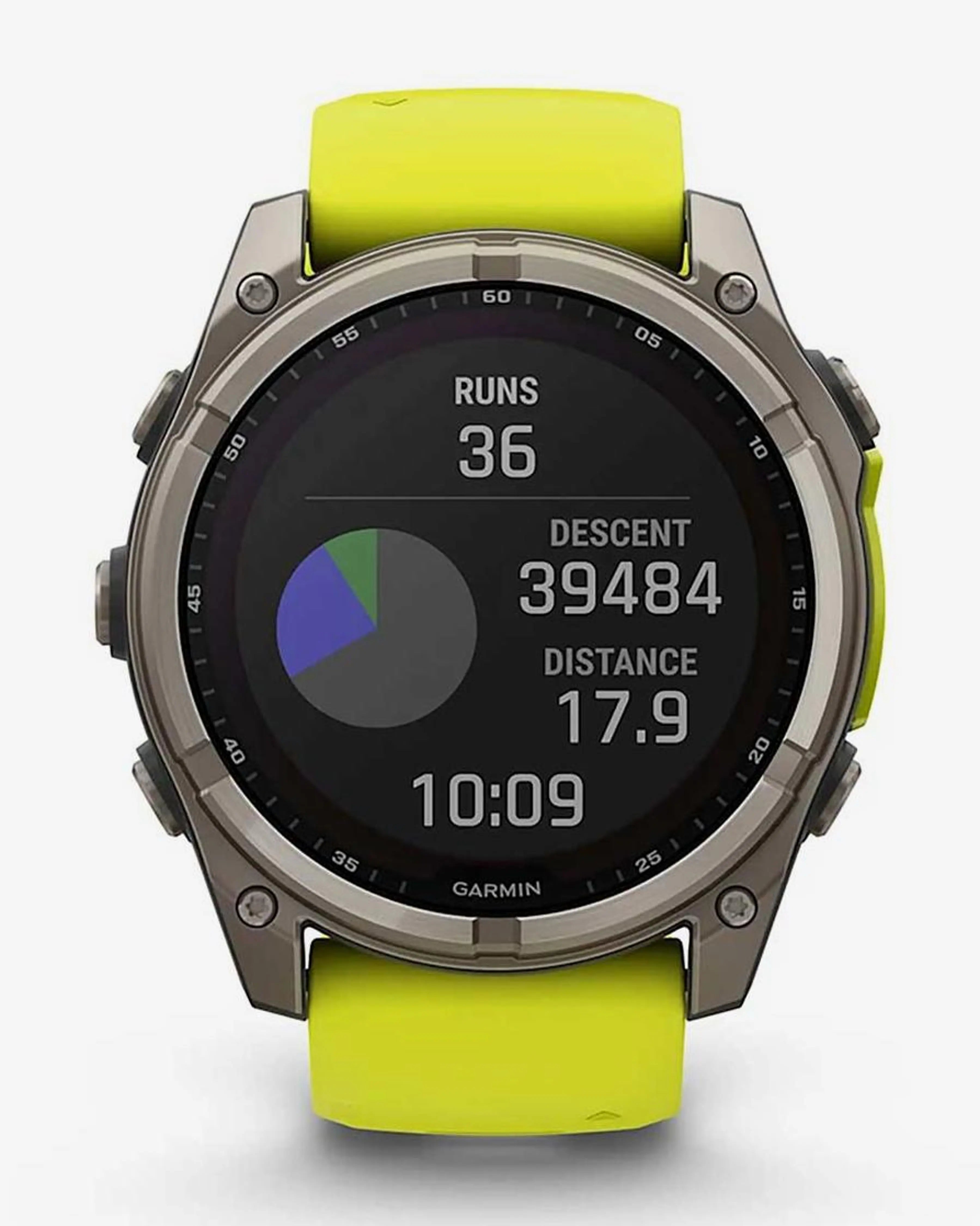 Bracelete Garmin Fenix ​​​​8 Sapphire Solar 51mm em titânio cinzento e amarelo