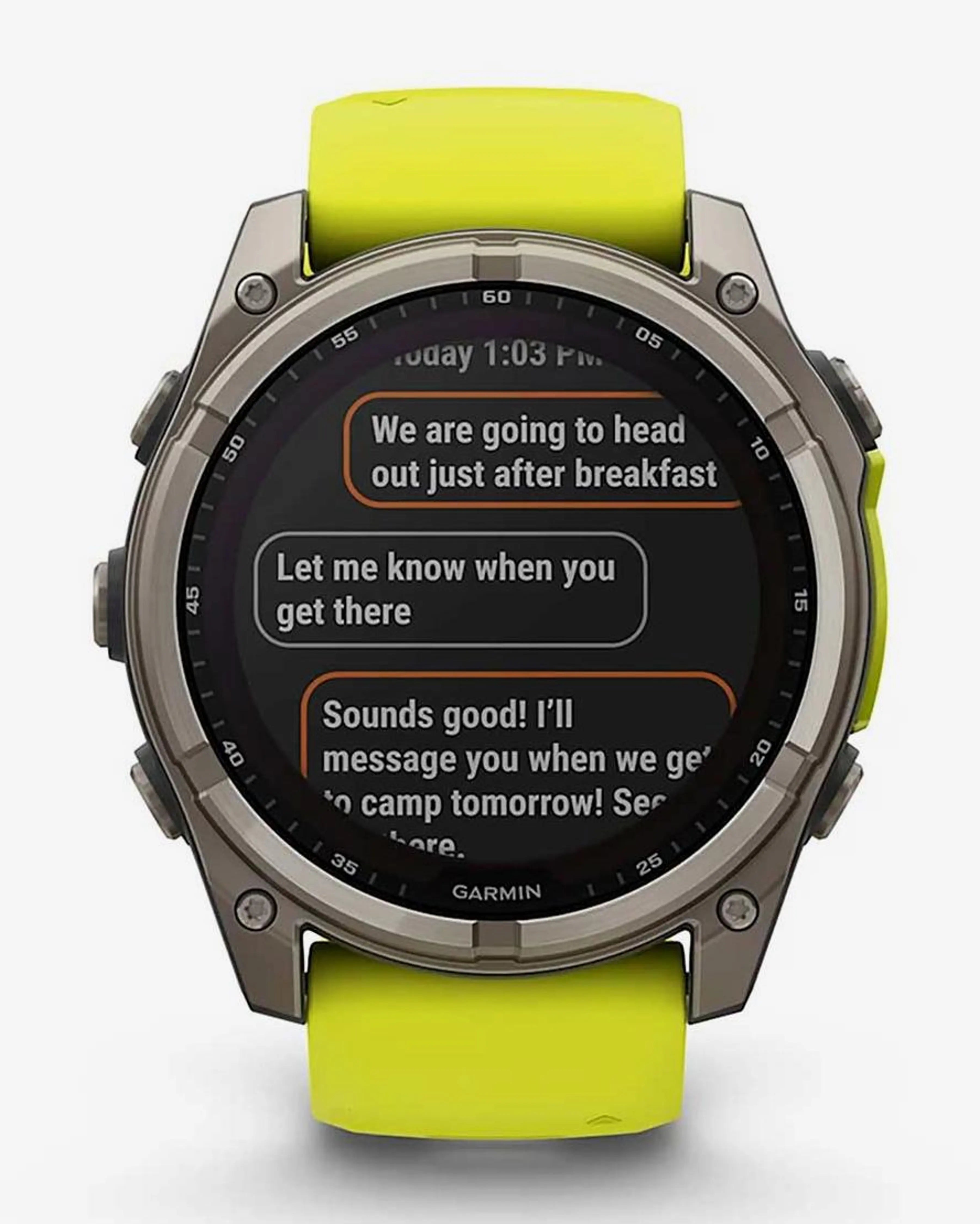 Bracelete Garmin Fenix ​​​​8 Sapphire Solar 51mm em titânio cinzento e amarelo