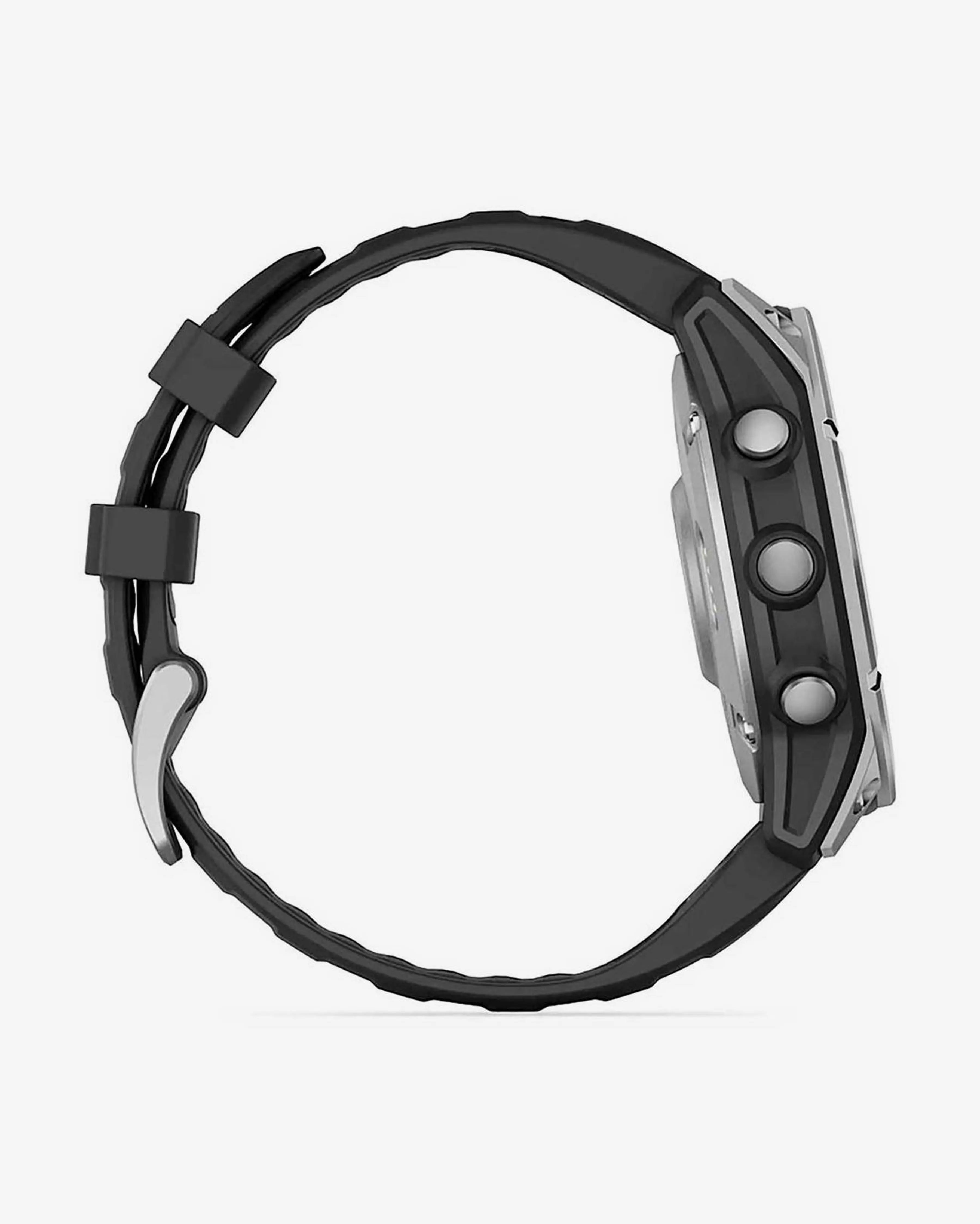 Bracelete Garmin Fenix ​​E em aço inoxidável, 47 mm, cinzento e preto.